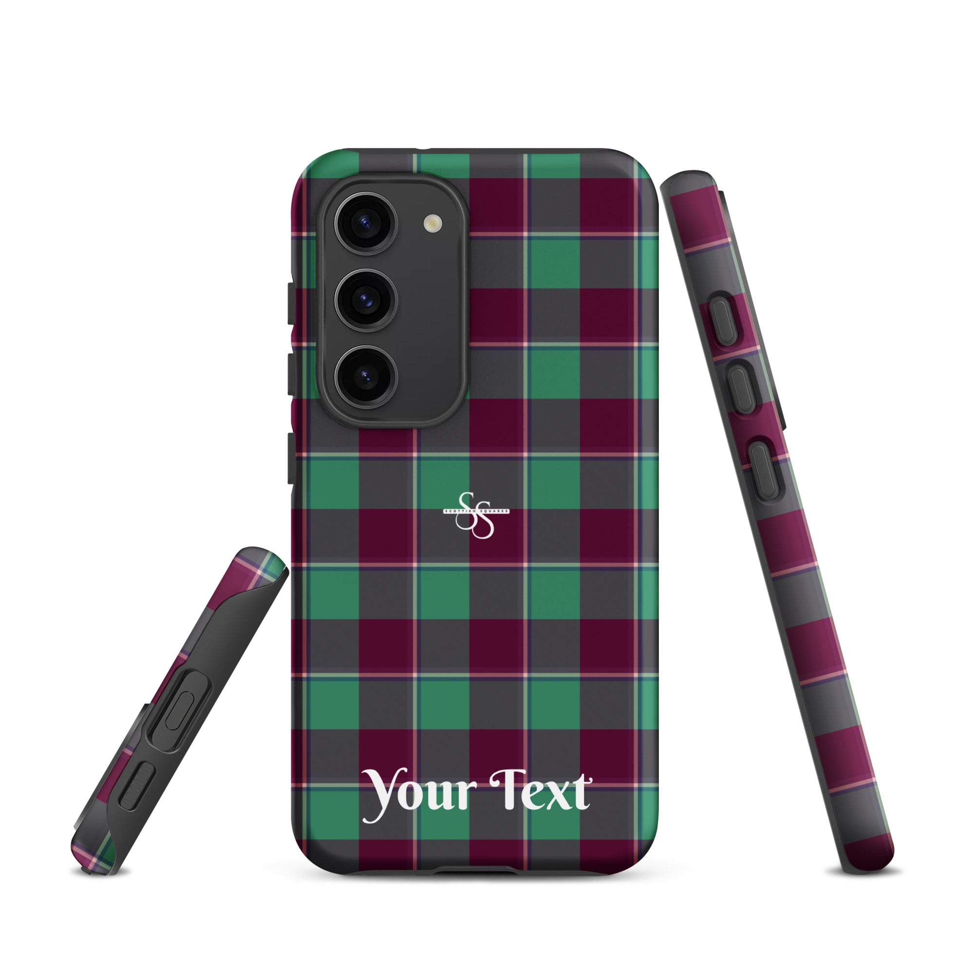 Personalized Ocean Green and Mulberry Wood Plaid Samsung Tough Case - Scottish Squares