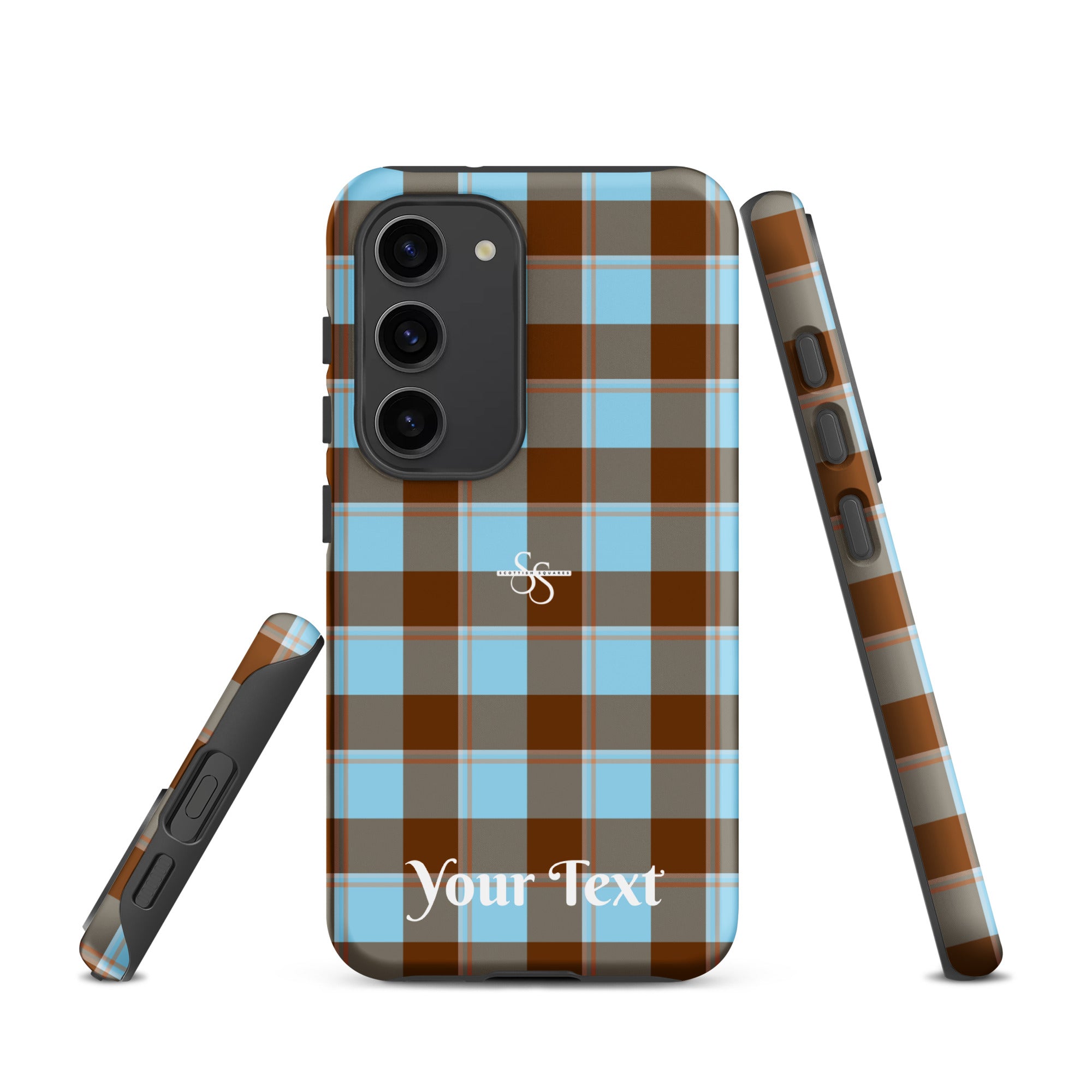 Personalized Blizzard Blue and Livid Brown Plaid Samsung Tough Case - Scottish Squares