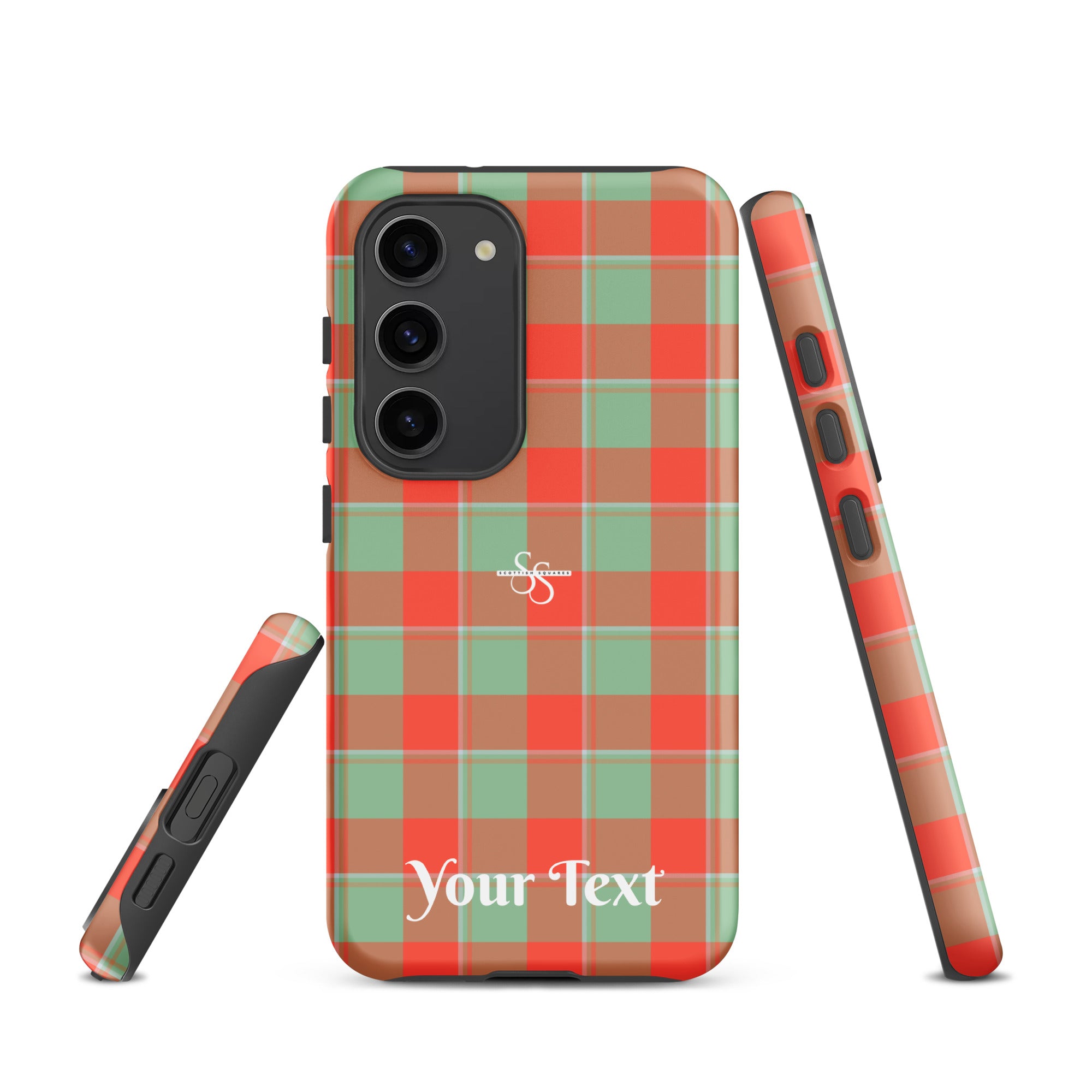 Personalized Spring Rain and Persimmon Plaid Samsung Tough Case - Scottish Squares