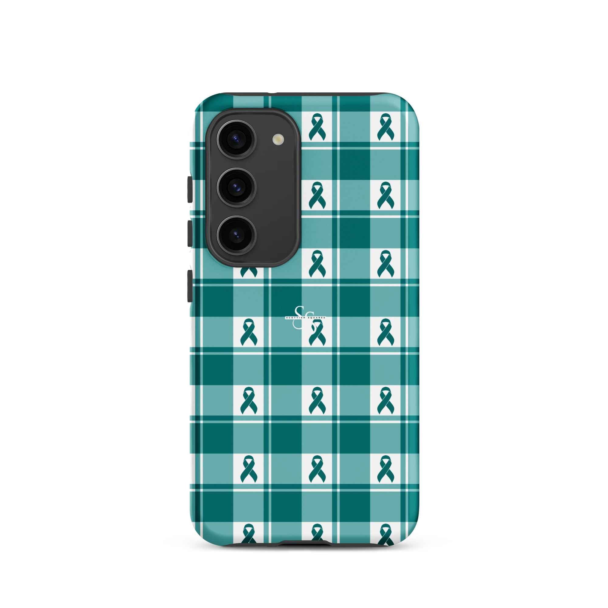 Tough Case for Samsung Cervical Cancer Awareness Plaid, Teal Ribbon, Supportive Gift Samsung Galaxy S23 - Scottish Squares