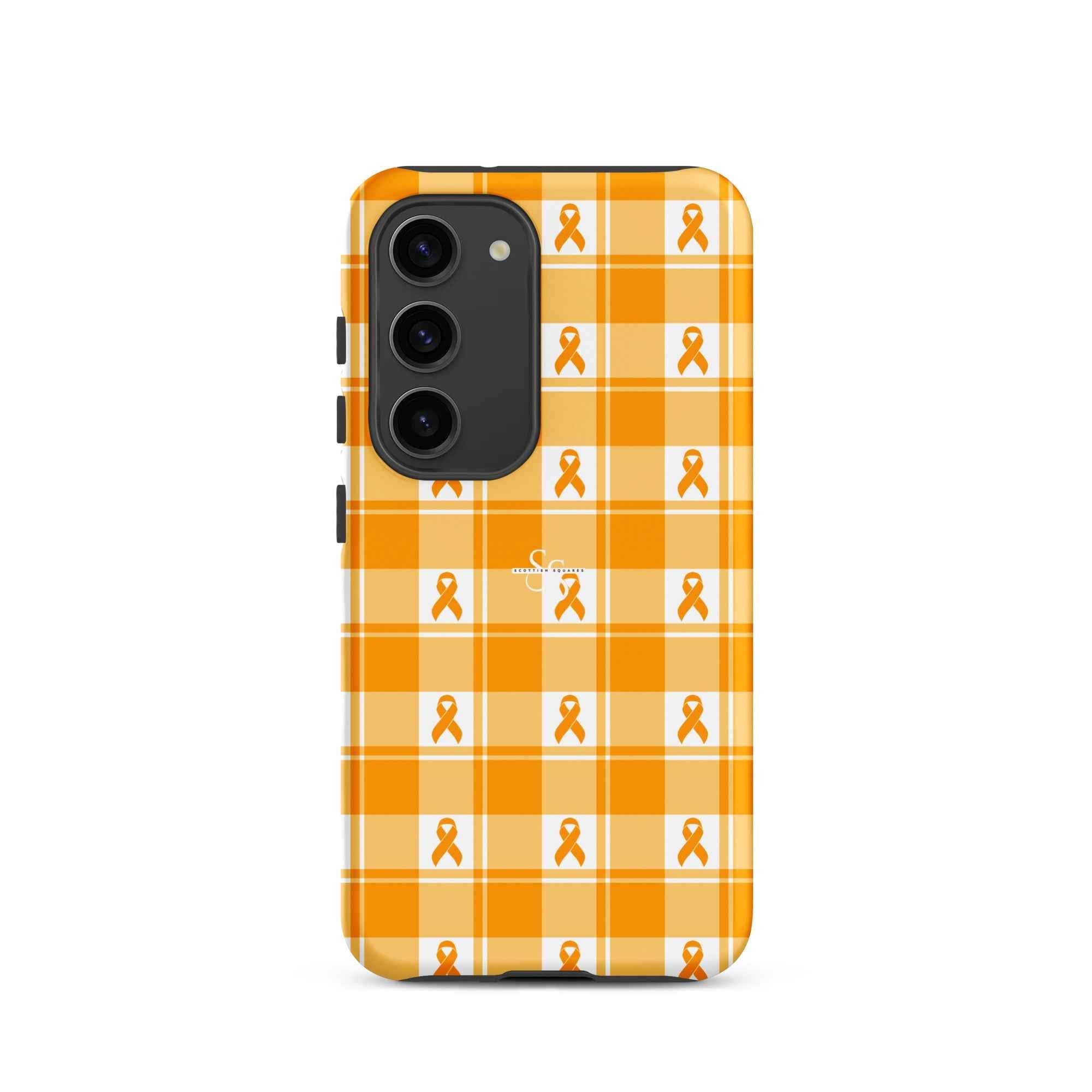 Tough Case for Samsung Kidney Cancer Awareness Plaid, Orange Ribbon, Supportive Gift Samsung Galaxy S23 - Scottish Squares