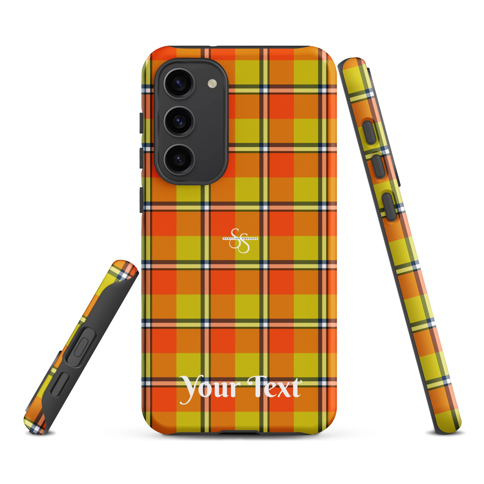 Personalized Blaze Orange and Bird Flower Plaid Samsung Tough Case - Scottish Squares