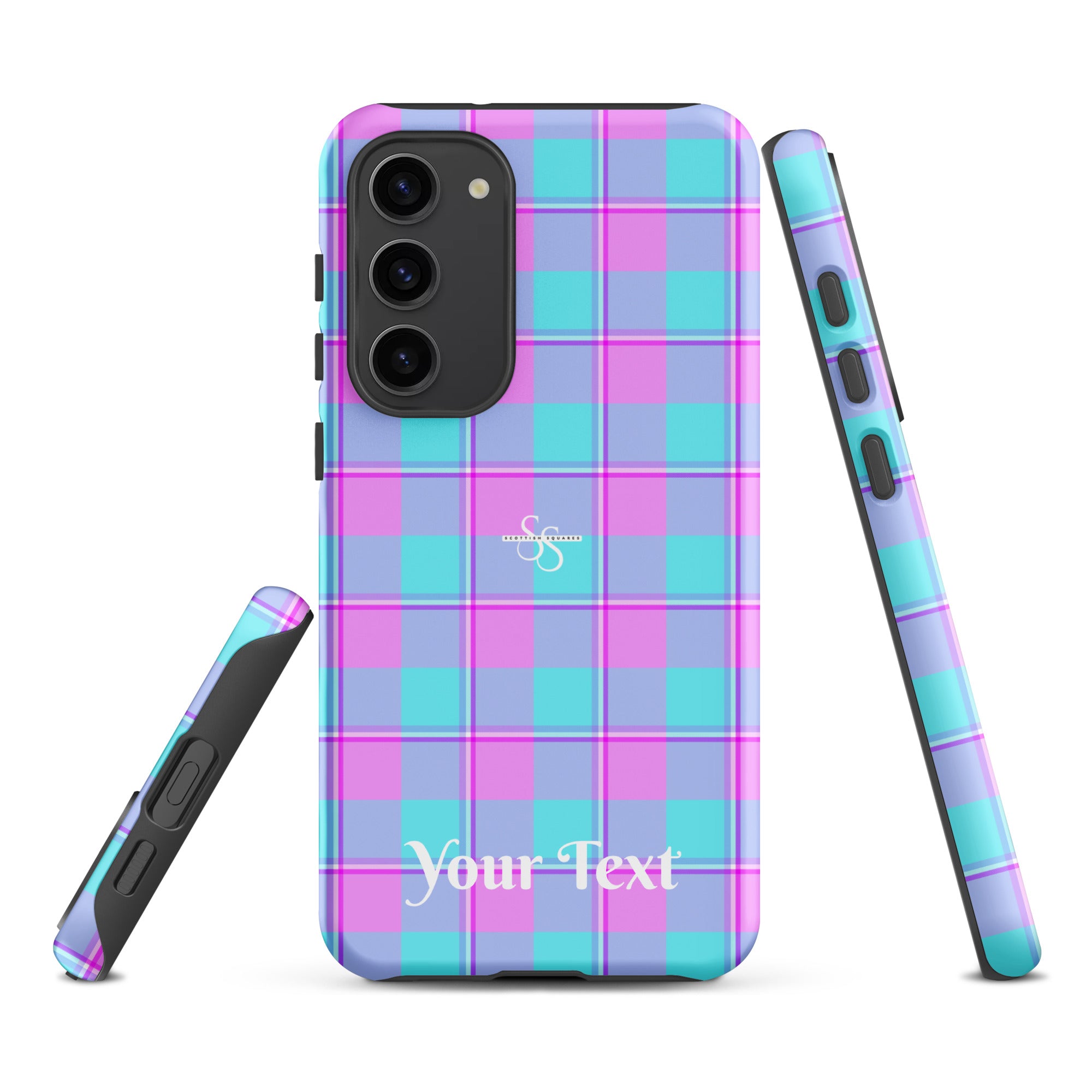 Personalized Mauve and Coastal Mist Plaid Samsung Tough Case - Scottish Squares