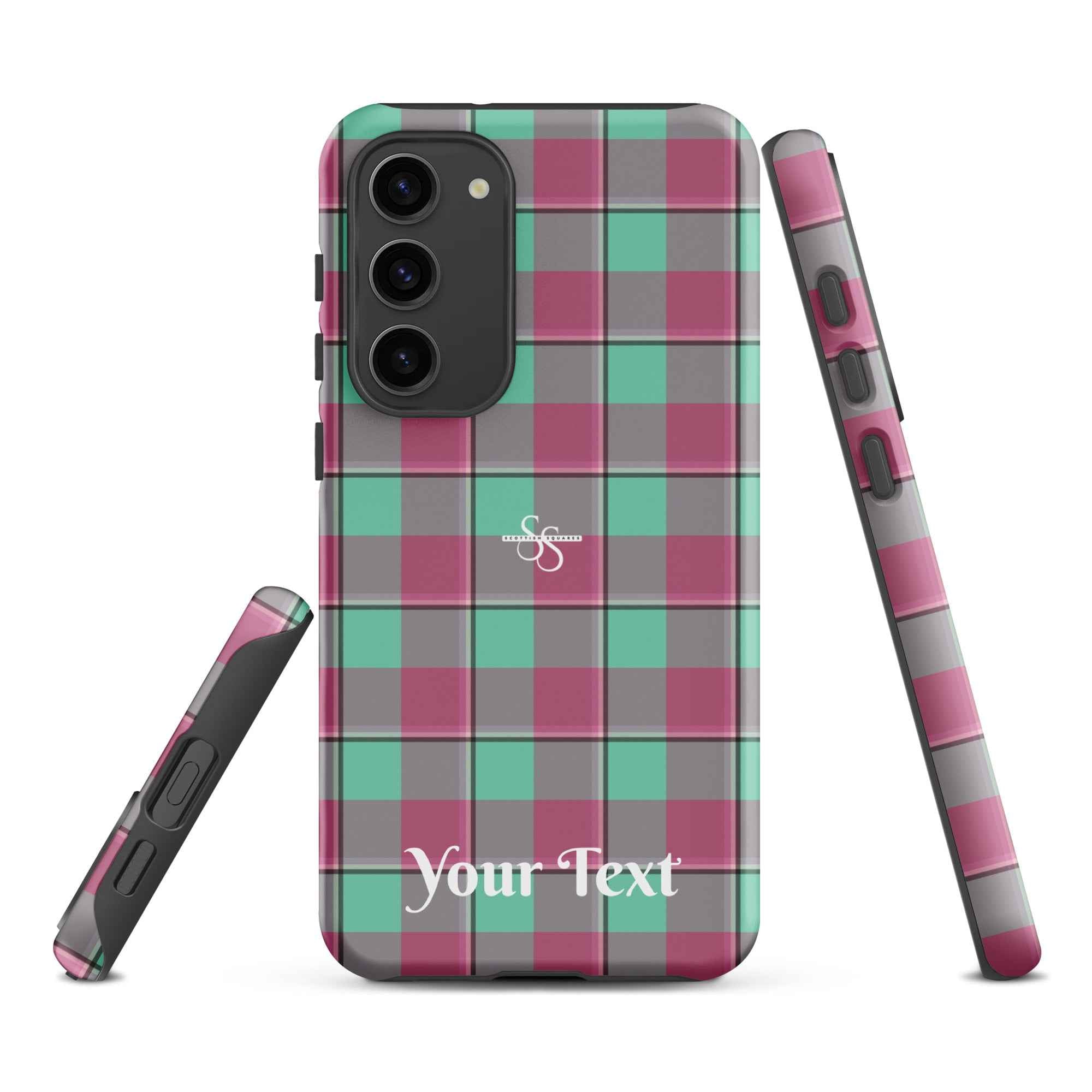 Personalized Vista Blue and Turkish Rose Plaid Samsung Tough Case - Scottish Squares