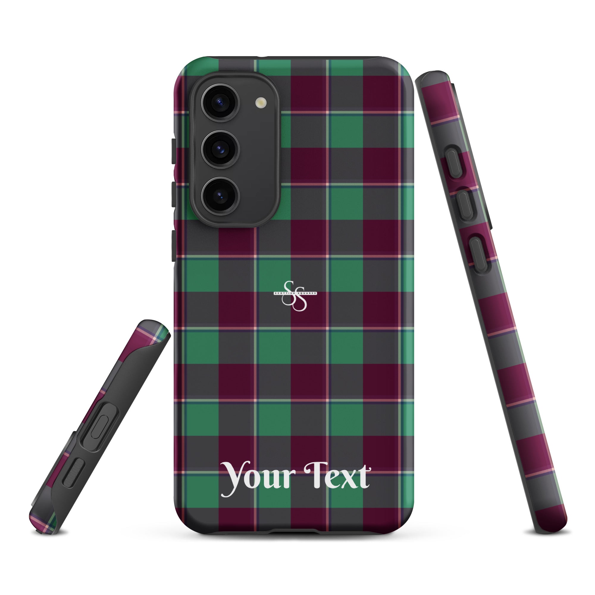 Personalized Ocean Green and Mulberry Wood Plaid Samsung Tough Case - Scottish Squares