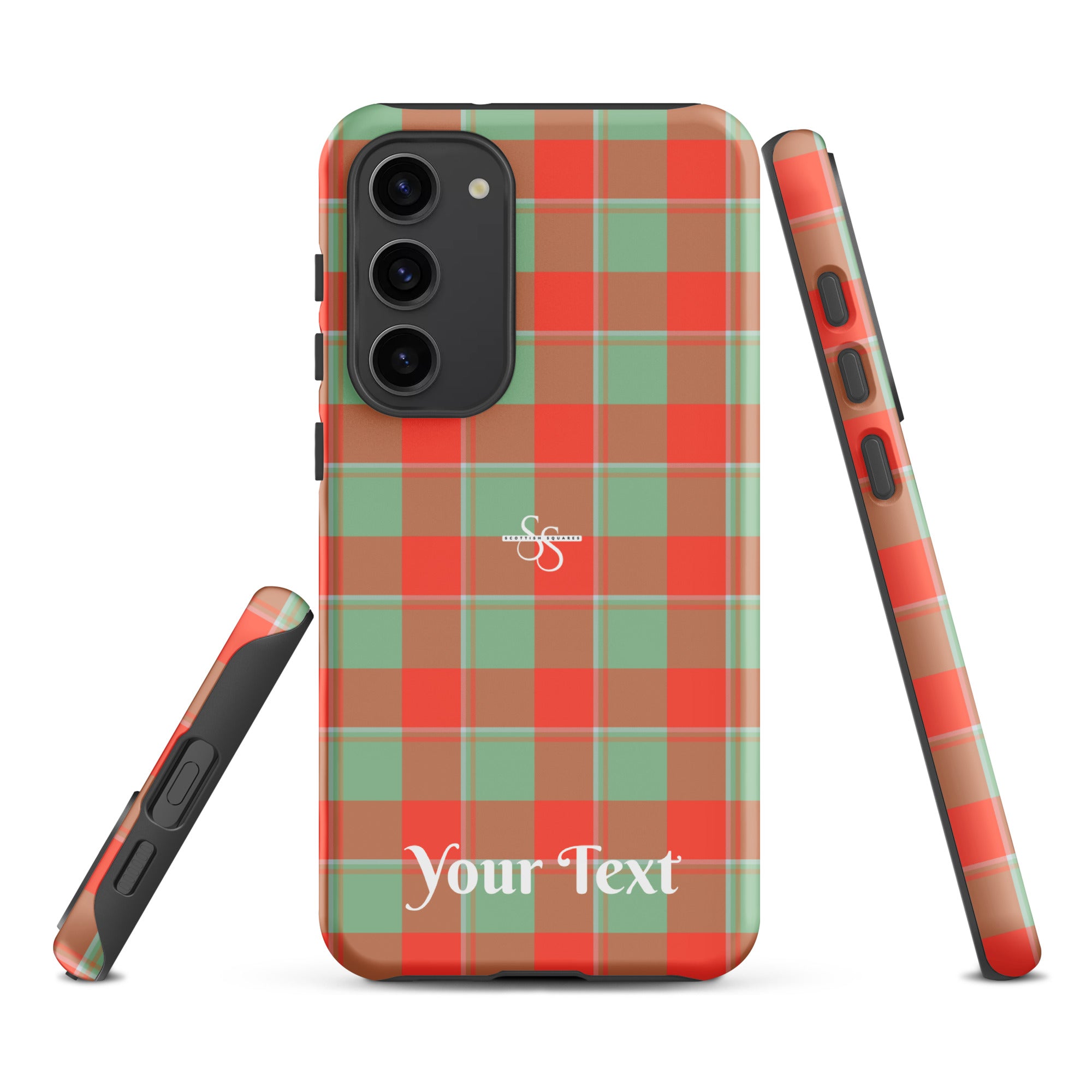 Personalized Spring Rain and Persimmon Plaid Samsung Tough Case - Scottish Squares