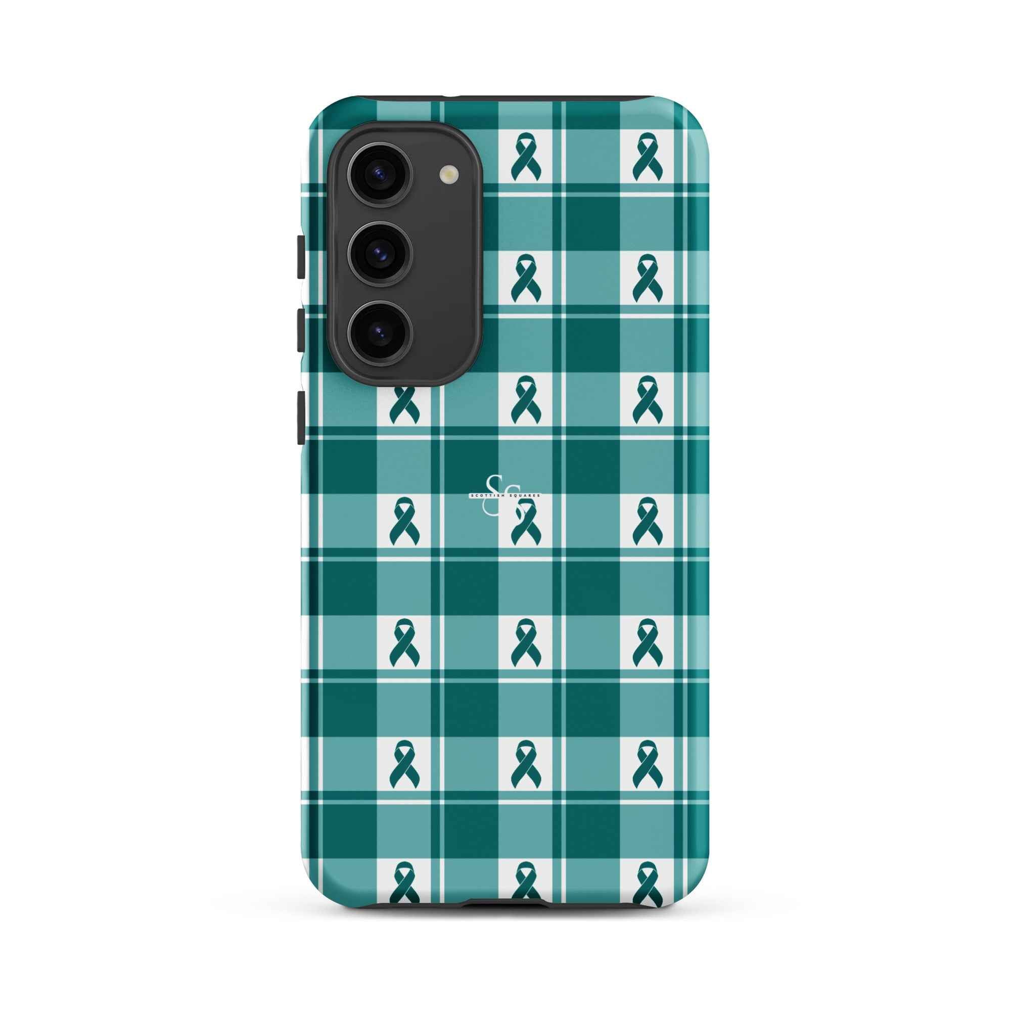 Tough Case for Samsung Cervical Cancer Awareness Plaid, Teal Ribbon, Supportive Gift Samsung Galaxy S23 Plus - Scottish Squares