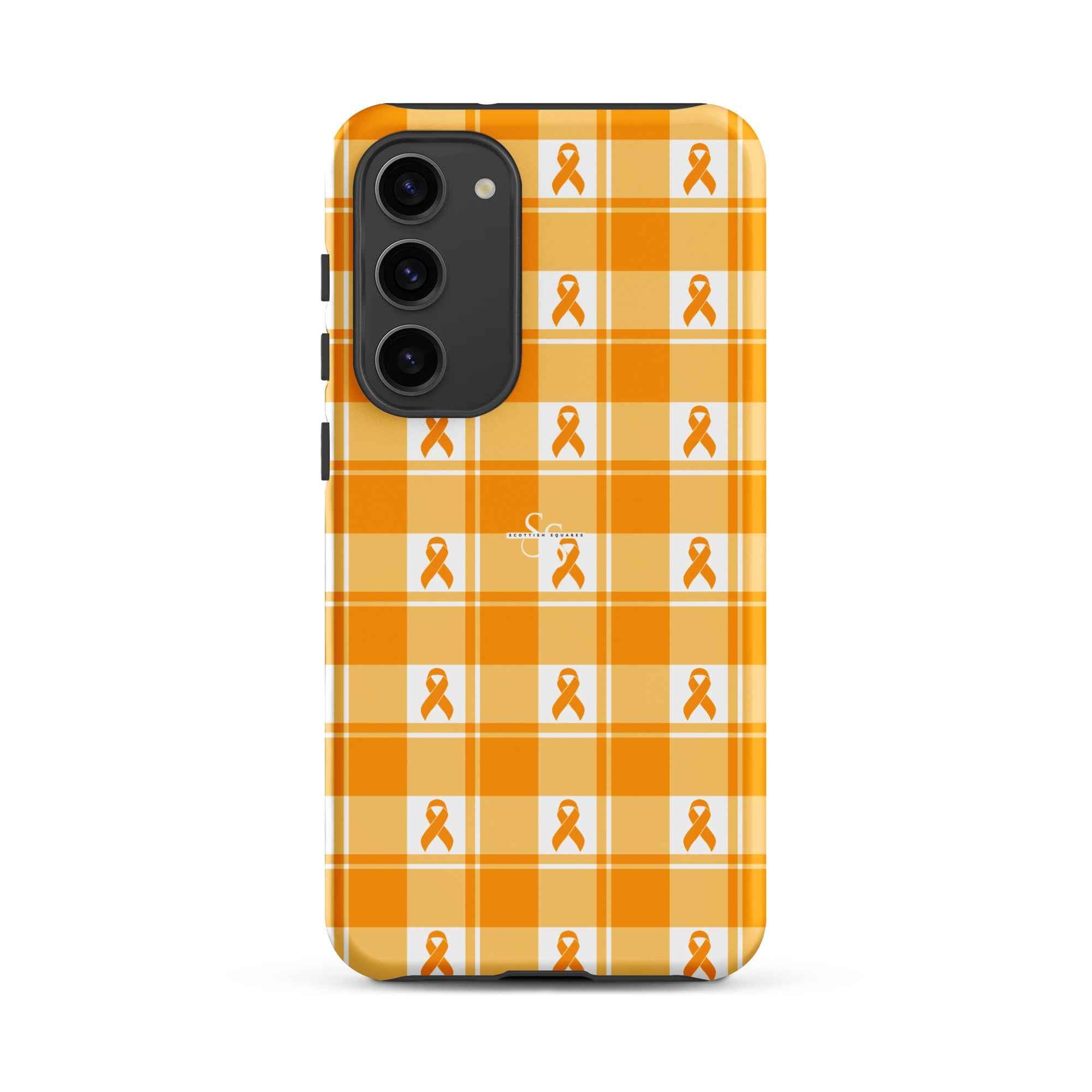 Tough Case for Samsung Kidney Cancer Awareness Plaid, Orange Ribbon, Supportive Gift Samsung Galaxy S23 Plus - Scottish Squares