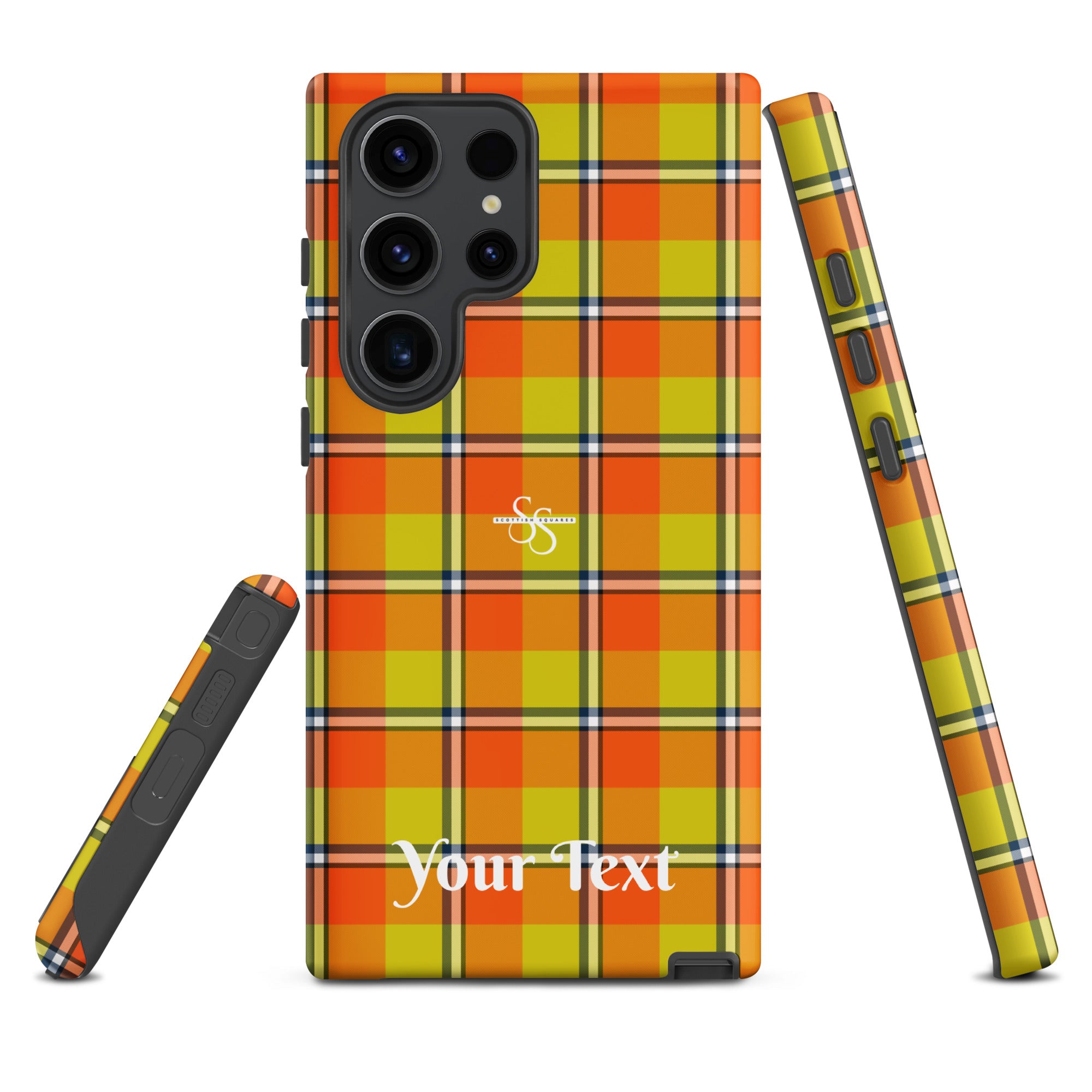 Personalized Blaze Orange and Bird Flower Plaid Samsung Tough Case - Scottish Squares