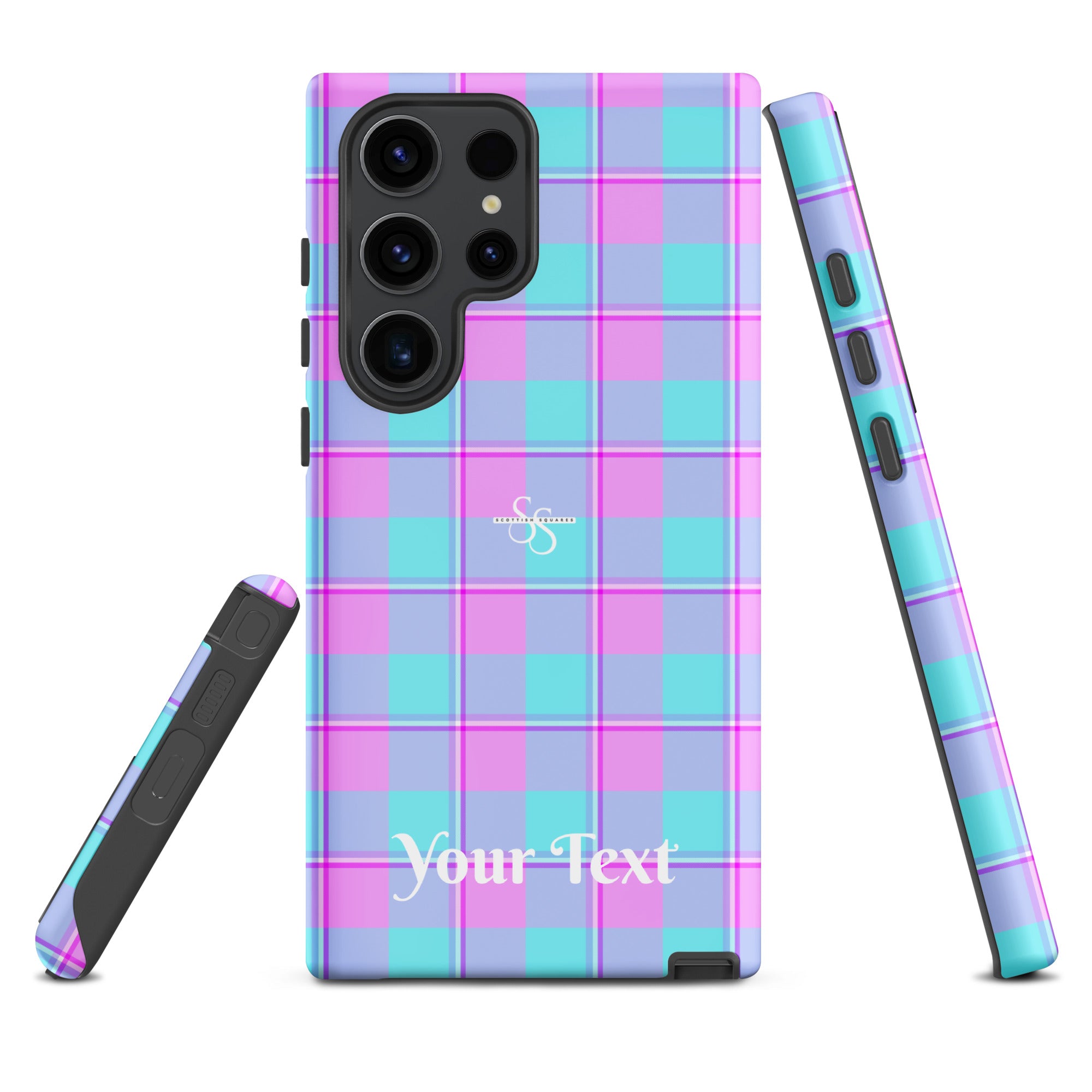 Personalized Mauve and Coastal Mist Plaid Samsung Tough Case - Scottish Squares