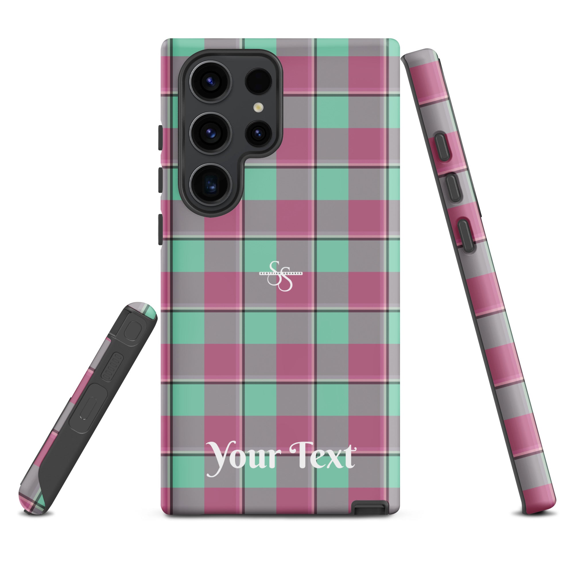 Personalized Vista Blue and Turkish Rose Plaid Samsung Tough Case - Scottish Squares