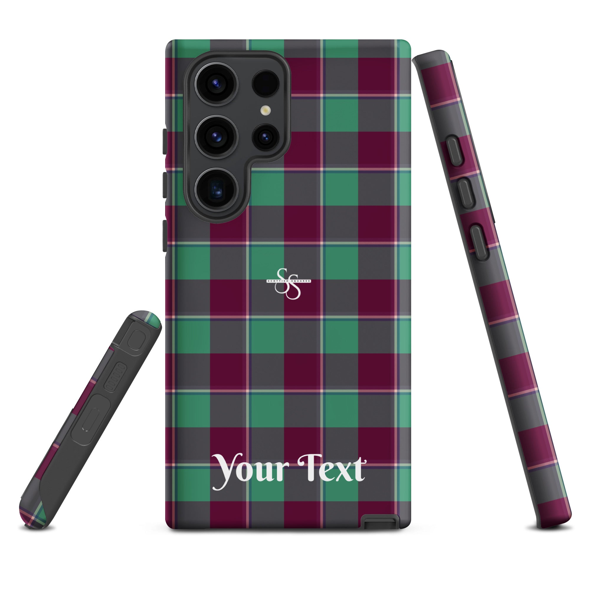 Personalized Ocean Green and Mulberry Wood Plaid Samsung Tough Case - Scottish Squares