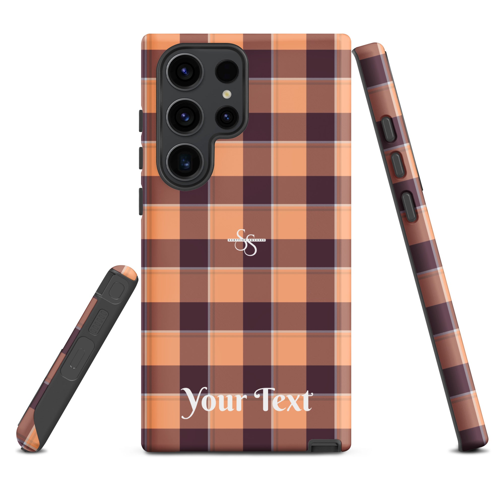 Personalized Hit Pink and Livid Brown Plaid Samsung Tough Case - Scottish Squares