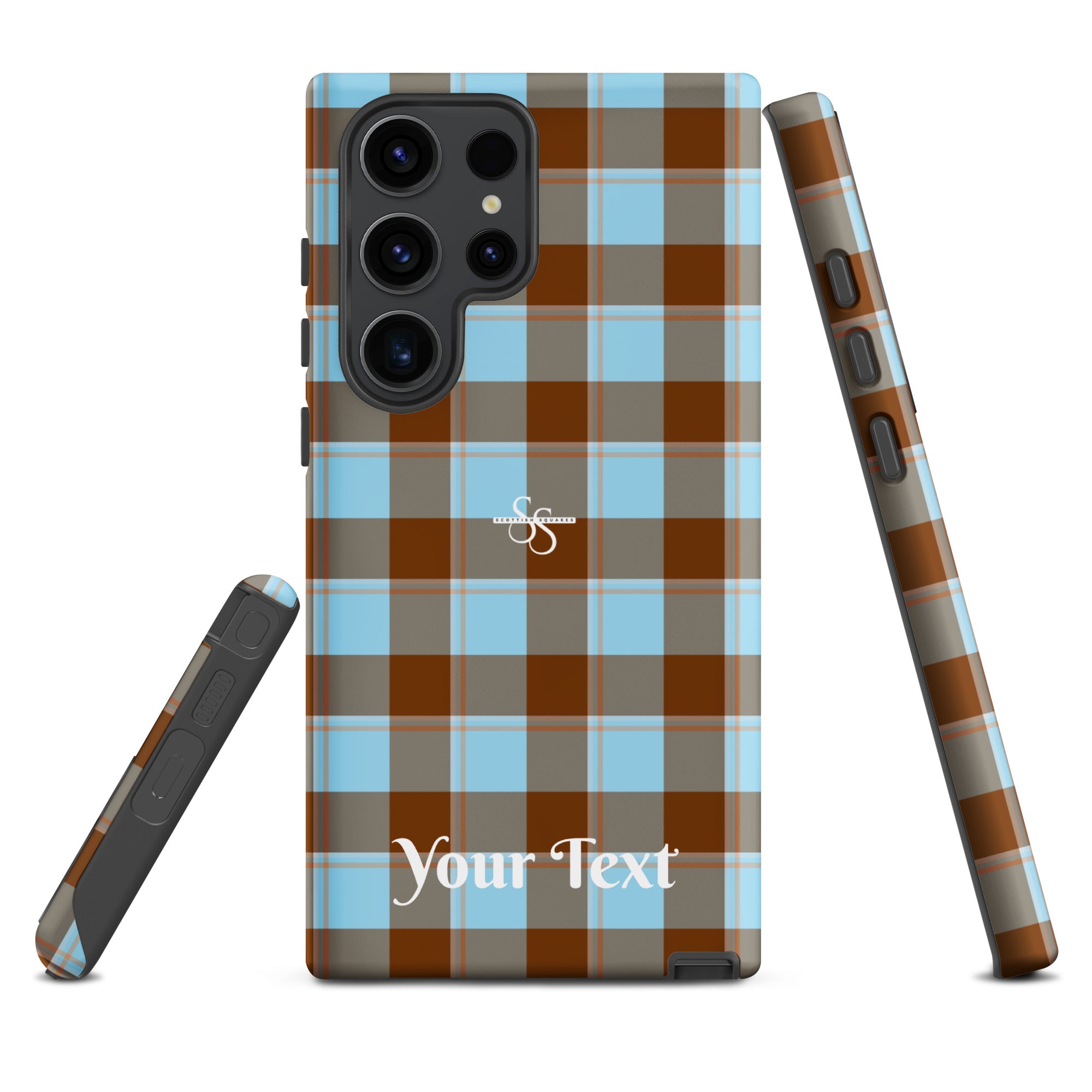 Personalized Blizzard Blue and Livid Brown Plaid Samsung Tough Case - Scottish Squares