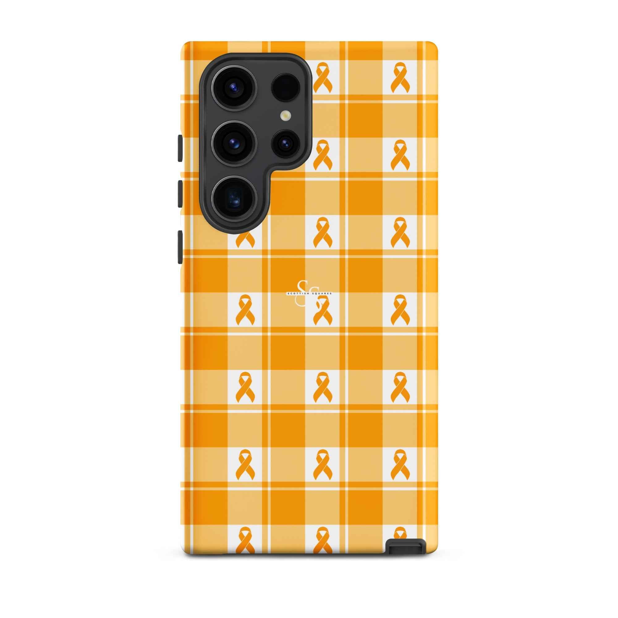 Tough Case for Samsung Kidney Cancer Awareness Plaid, Orange Ribbon, Supportive Gift Samsung Galaxy S23 Ultra - Scottish Squares