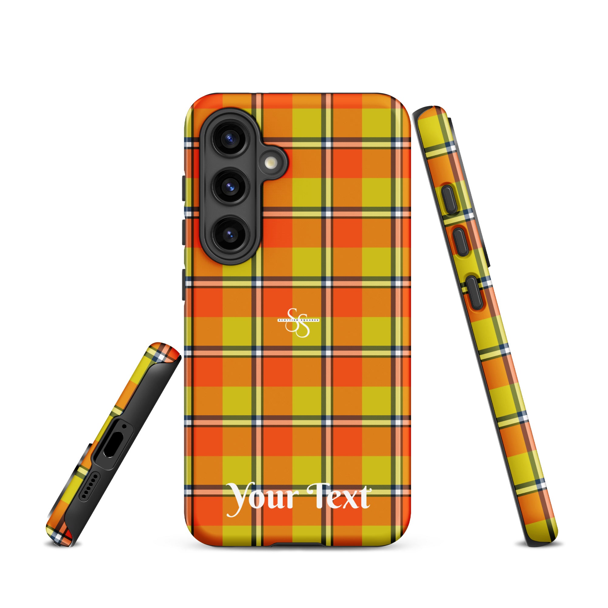 Personalized Blaze Orange and Bird Flower Plaid Samsung Tough Case - Scottish Squares