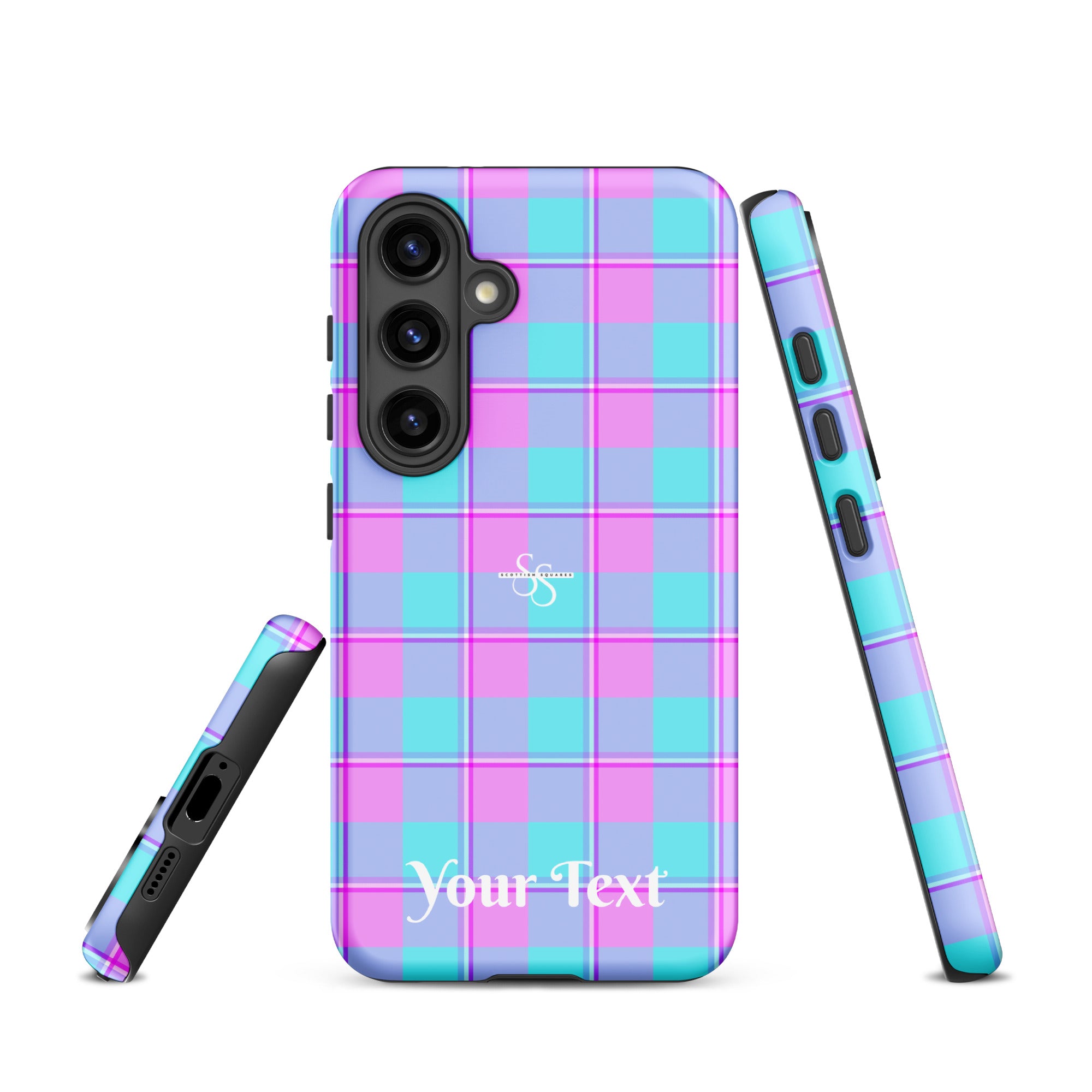 Personalized Mauve and Coastal Mist Plaid Samsung Tough Case - Scottish Squares