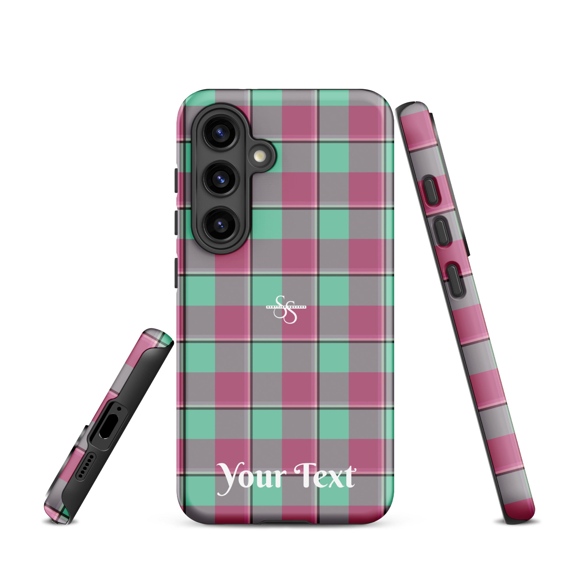 Personalized Vista Blue and Turkish Rose Plaid Samsung Tough Case - Scottish Squares