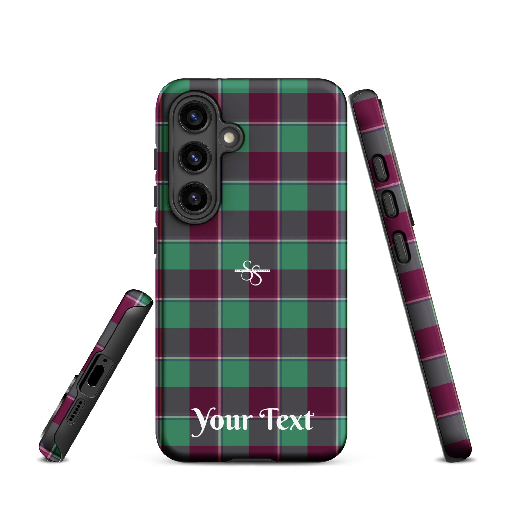 Personalized Ocean Green and Mulberry Wood Plaid Samsung Tough Case - Scottish Squares
