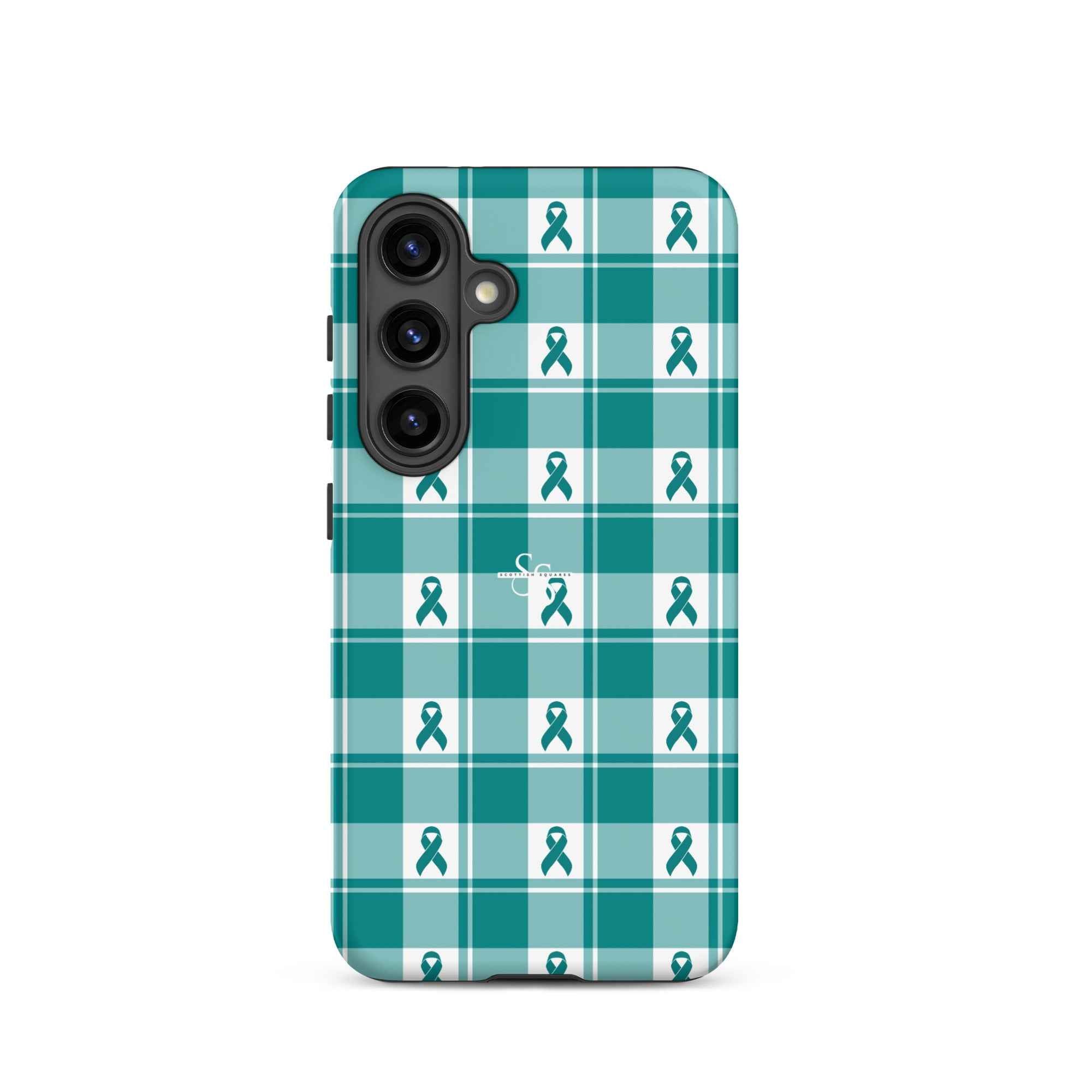 Tough Case for Samsung Cervical Cancer Awareness Plaid, Teal Ribbon, Supportive Gift Samsung Galaxy S24 - Scottish Squares