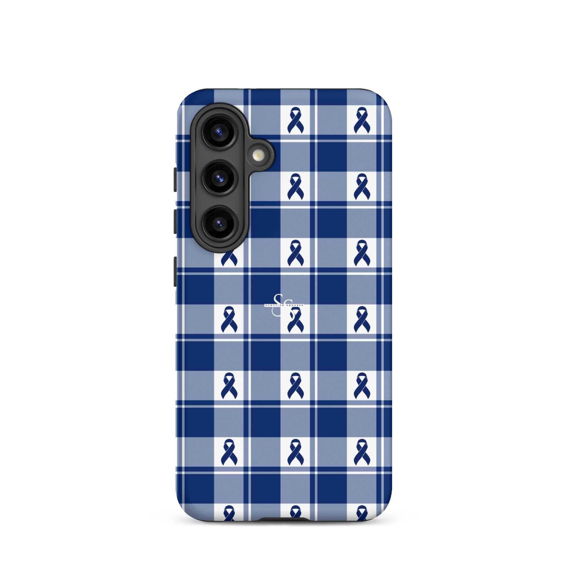 Tough Case for Samsung Colorectal Cancer Awareness Plaid, Dark Blue Ribbon, Supportive Gift Samsung Galaxy S24 - Scottish Squares