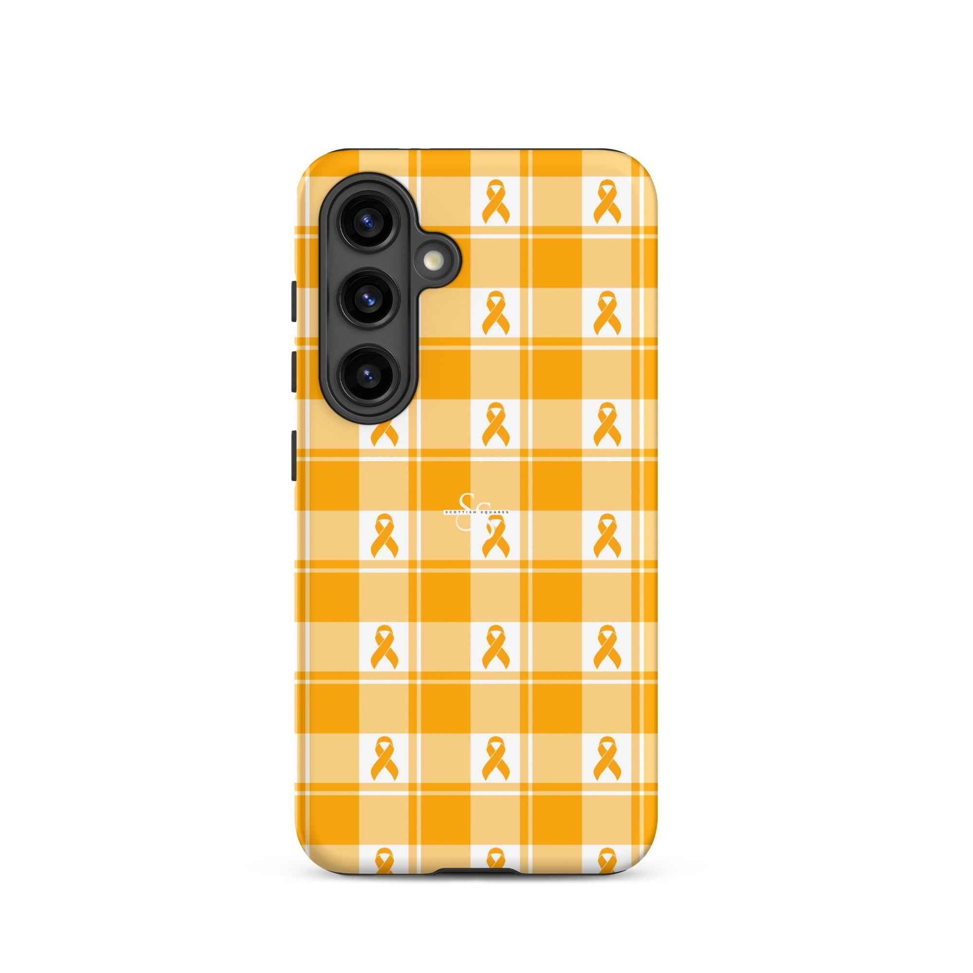 Tough Case for Samsung Kidney Cancer Awareness Plaid, Orange Ribbon, Supportive Gift Samsung Galaxy S24 - Scottish Squares