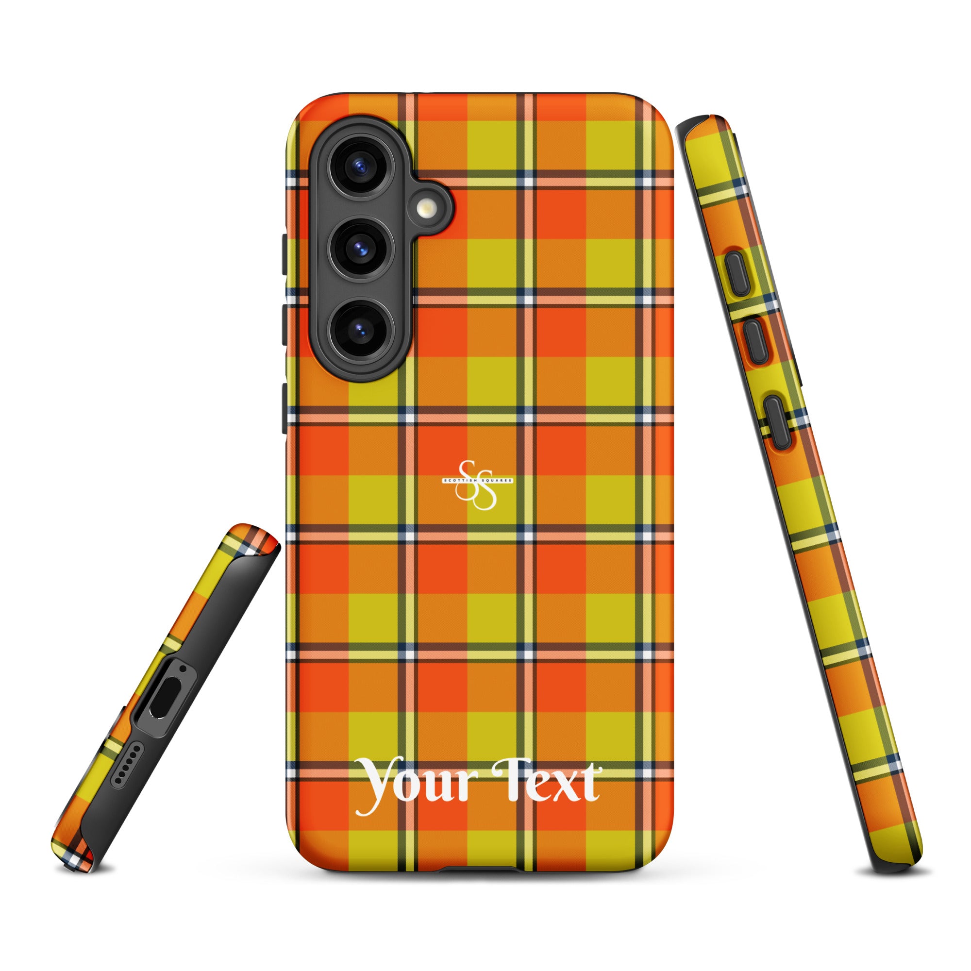 Personalized Blaze Orange and Bird Flower Plaid Samsung Tough Case - Scottish Squares