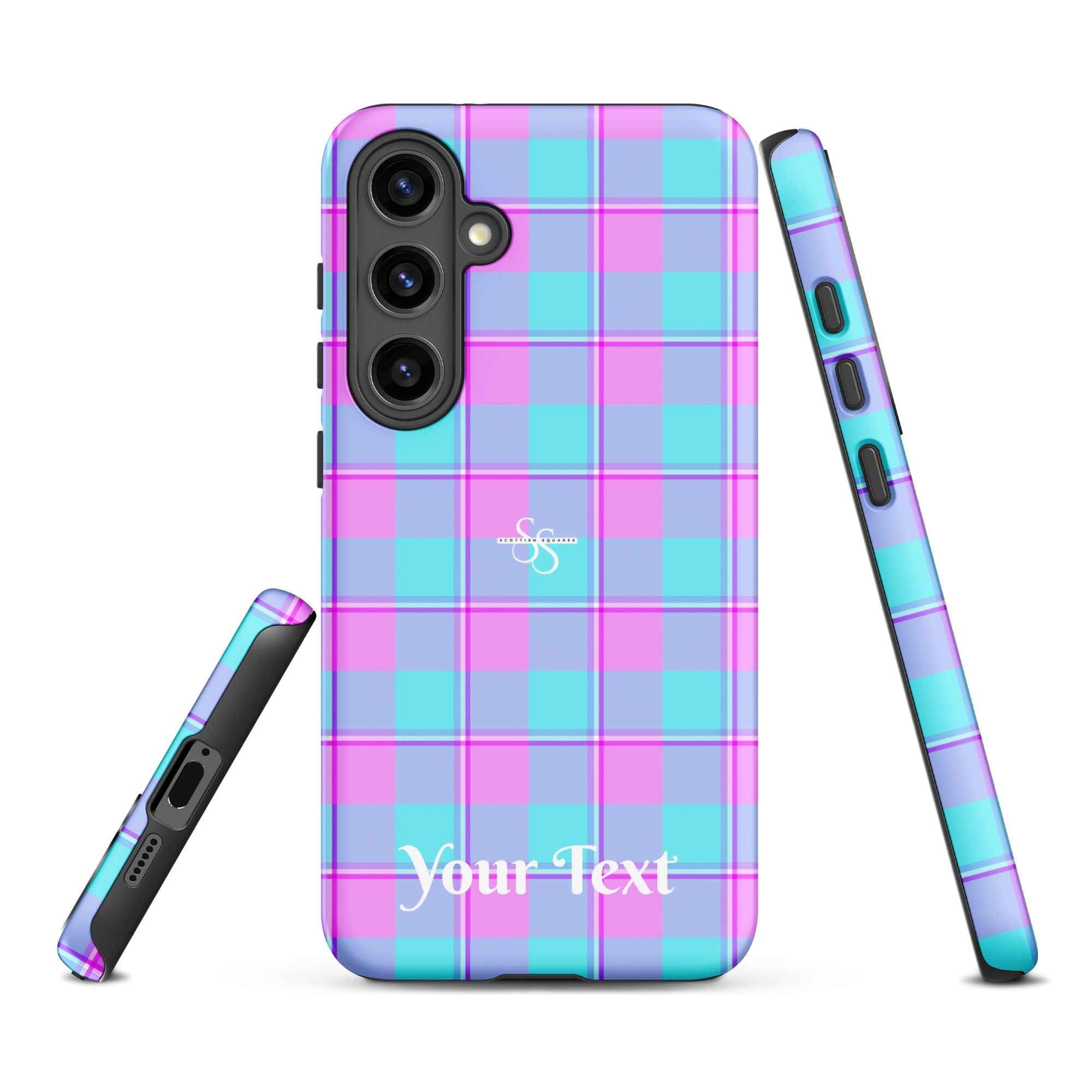 Personalized Mauve and Coastal Mist Plaid Samsung Tough Case - Scottish Squares