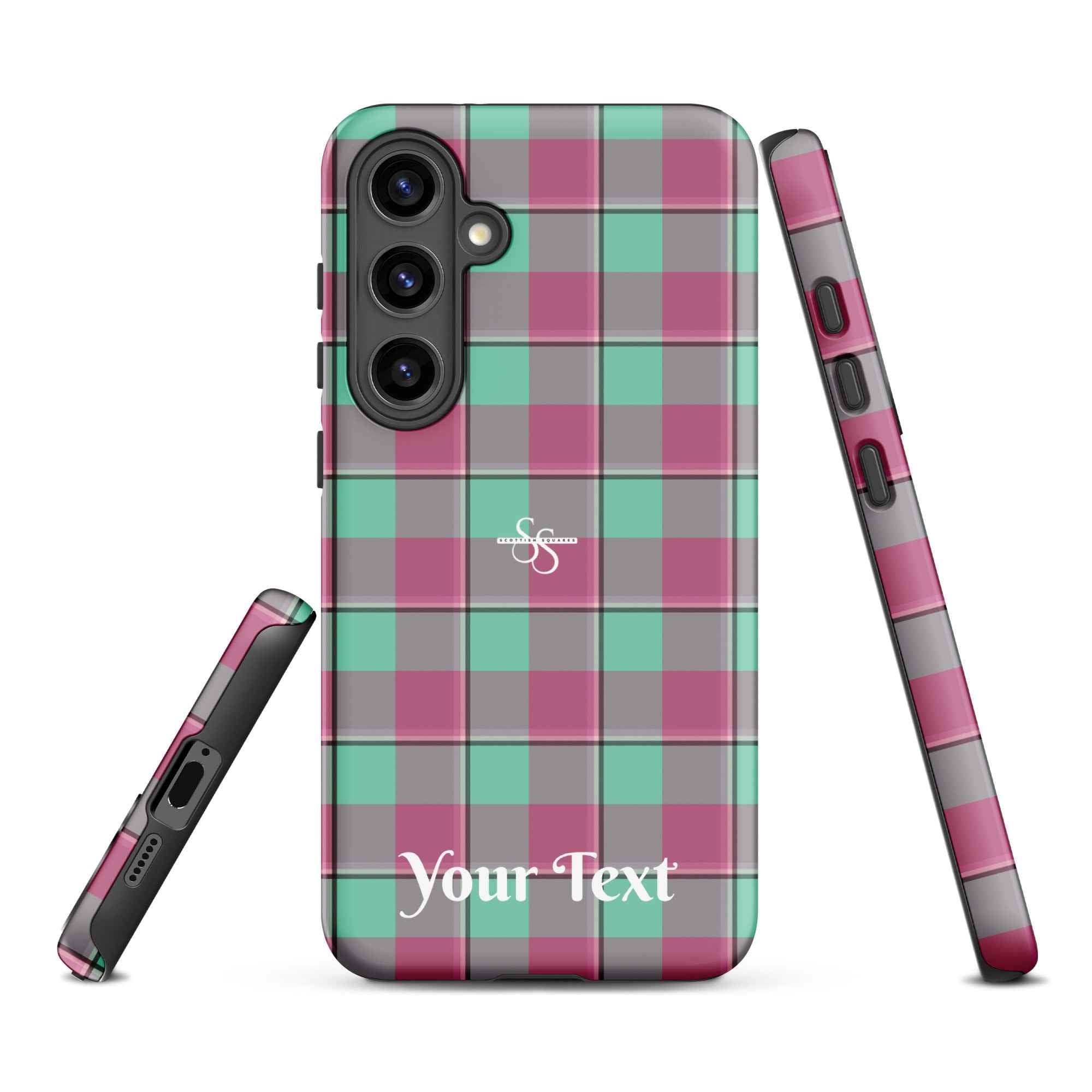 Personalized Vista Blue and Turkish Rose Plaid Samsung Tough Case - Scottish Squares