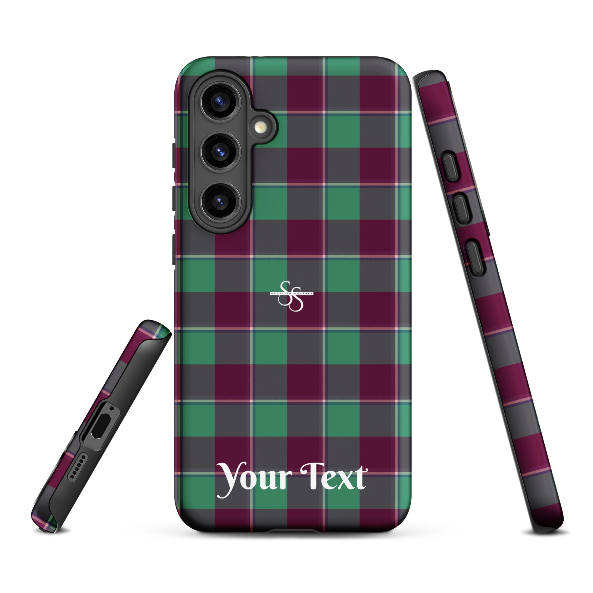 Personalized Ocean Green and Mulberry Wood Plaid Samsung Tough Case - Scottish Squares