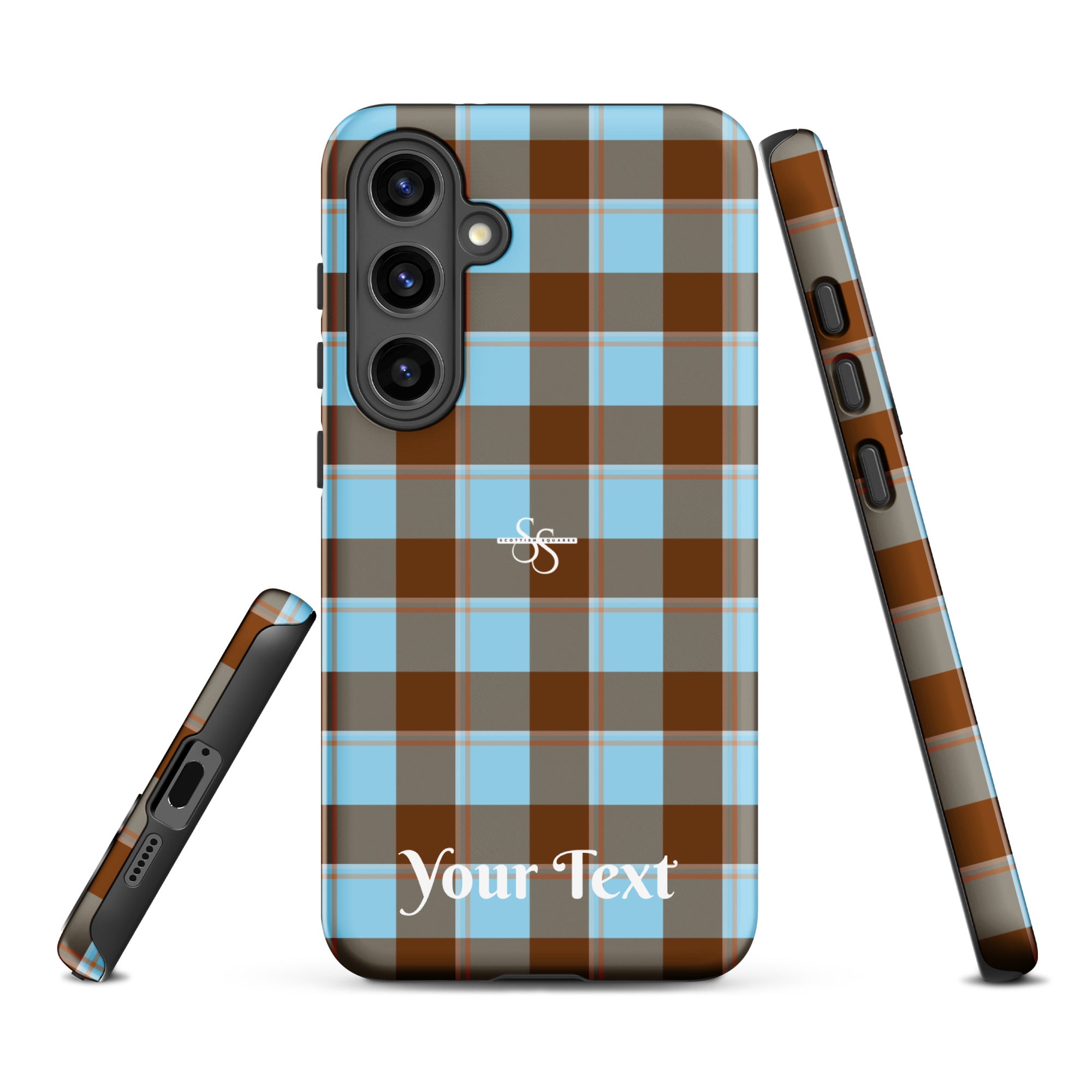 Personalized Blizzard Blue and Livid Brown Plaid Samsung Tough Case - Scottish Squares