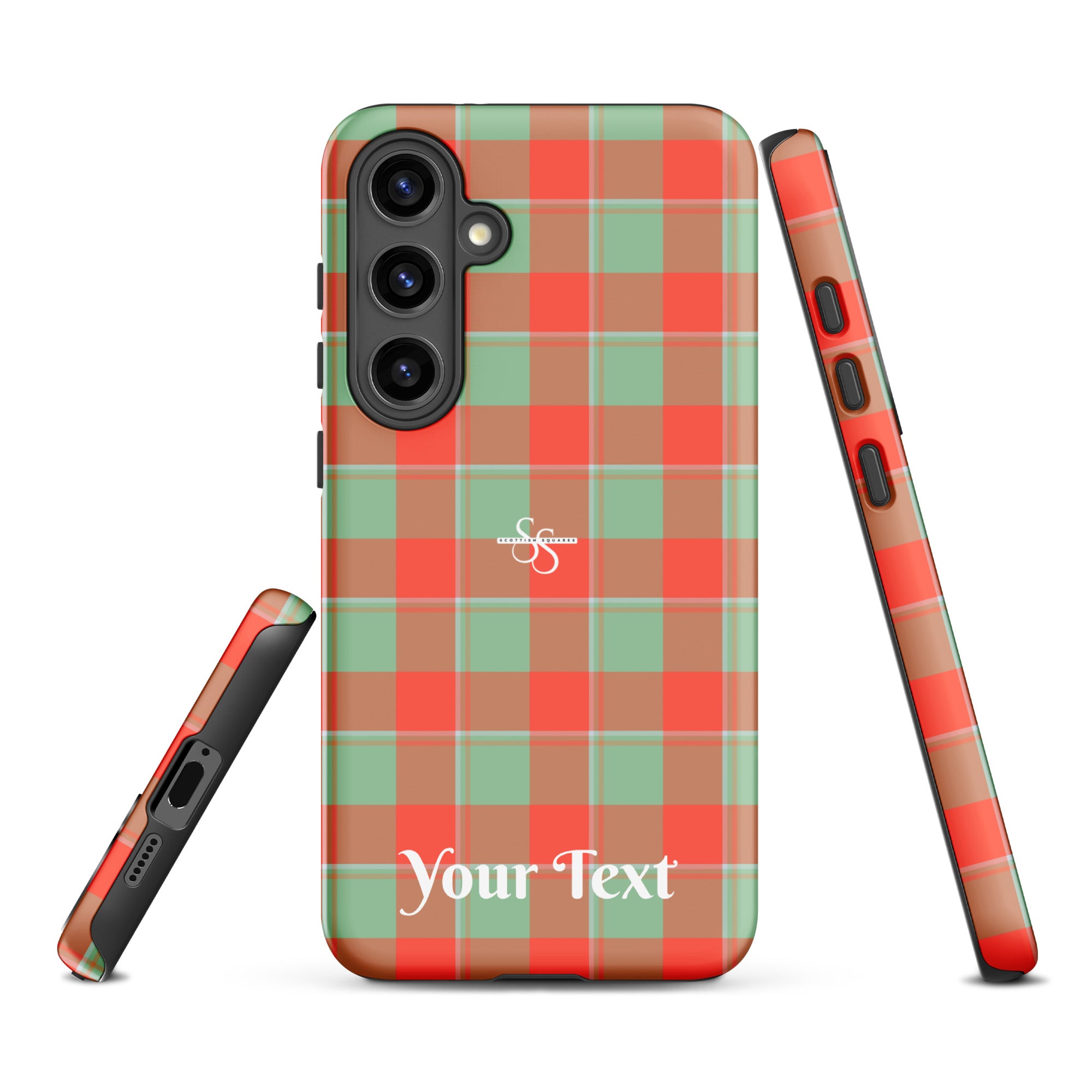 Personalized Spring Rain and Persimmon Plaid Samsung Tough Case - Scottish Squares