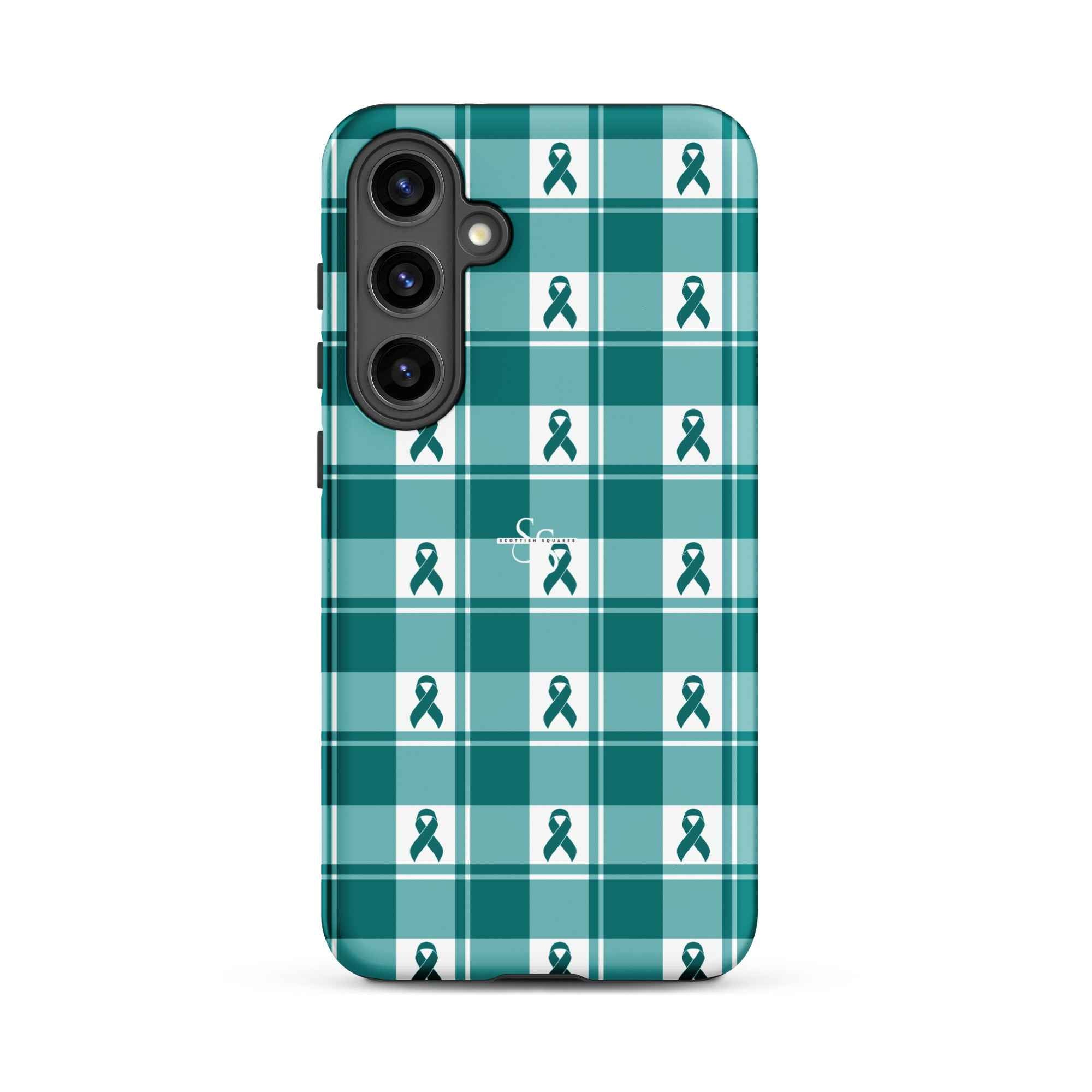 Tough Case for Samsung Cervical Cancer Awareness Plaid, Teal Ribbon, Supportive Gift Samsung Galaxy S24 Plus - Scottish Squares
