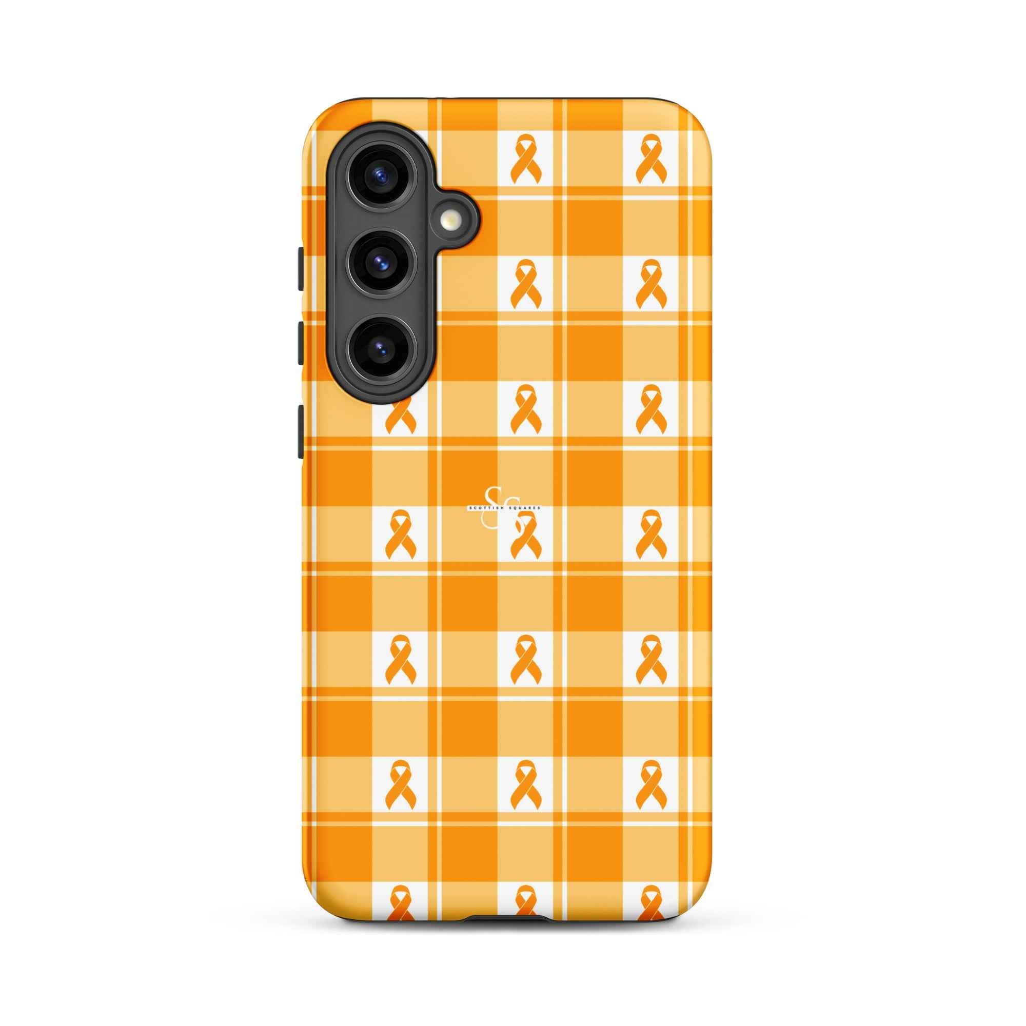 Tough Case for Samsung Kidney Cancer Awareness Plaid, Orange Ribbon, Supportive Gift Samsung Galaxy S24 Plus - Scottish Squares