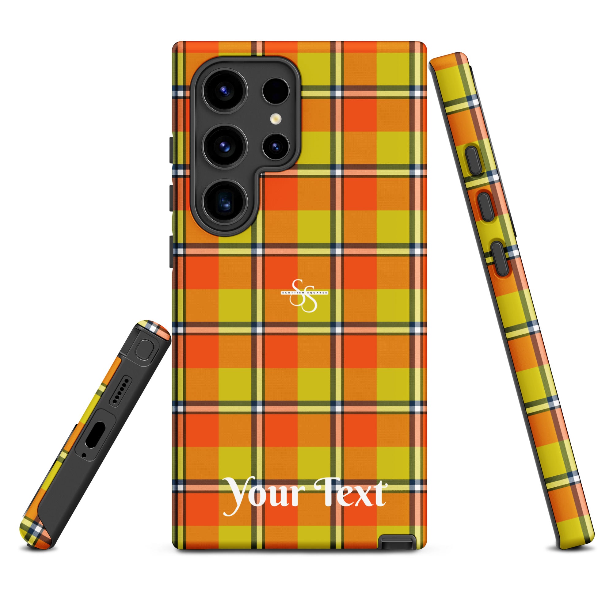 Personalized Blaze Orange and Bird Flower Plaid Samsung Tough Case - Scottish Squares