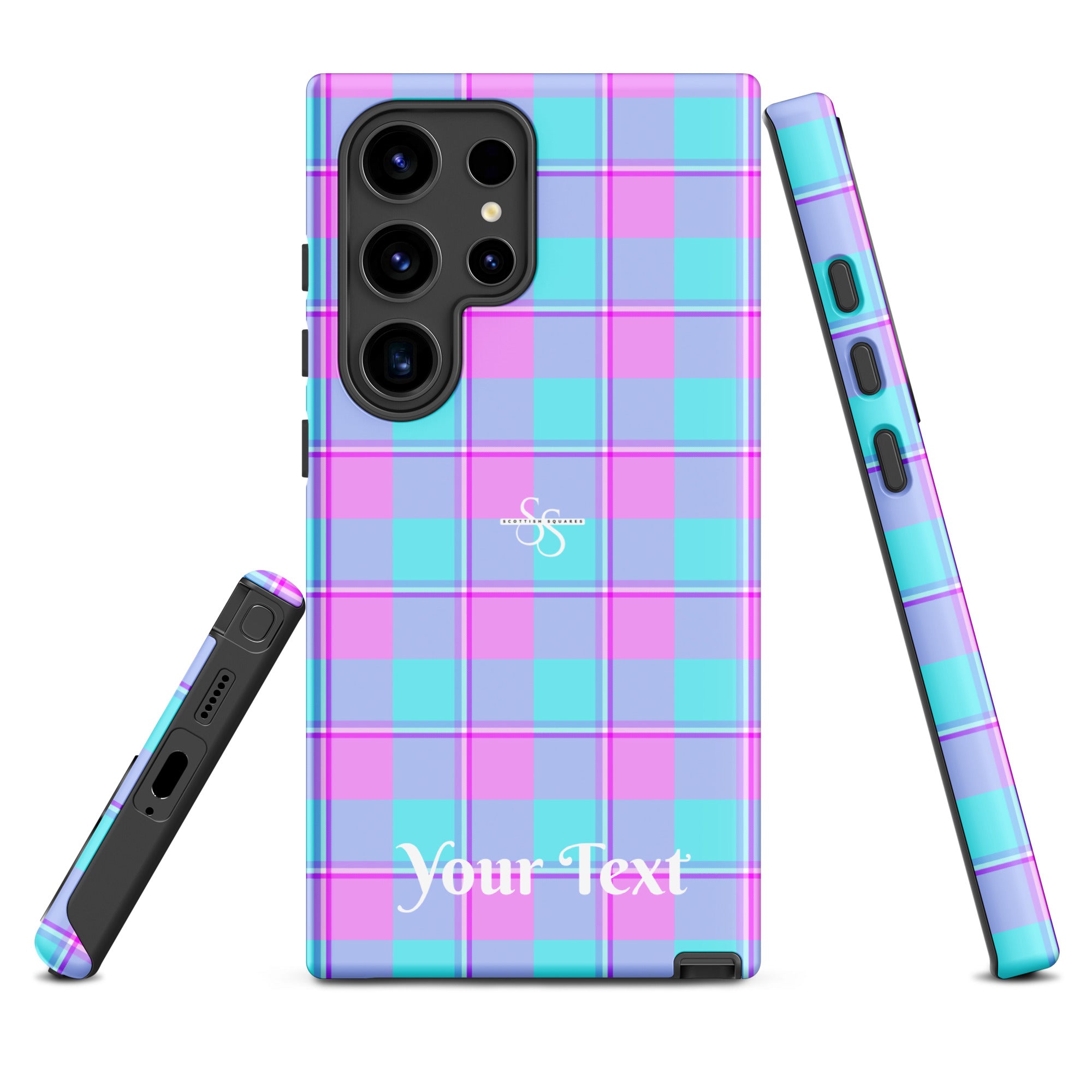 Personalized Mauve and Coastal Mist Plaid Samsung Tough Case - Scottish Squares