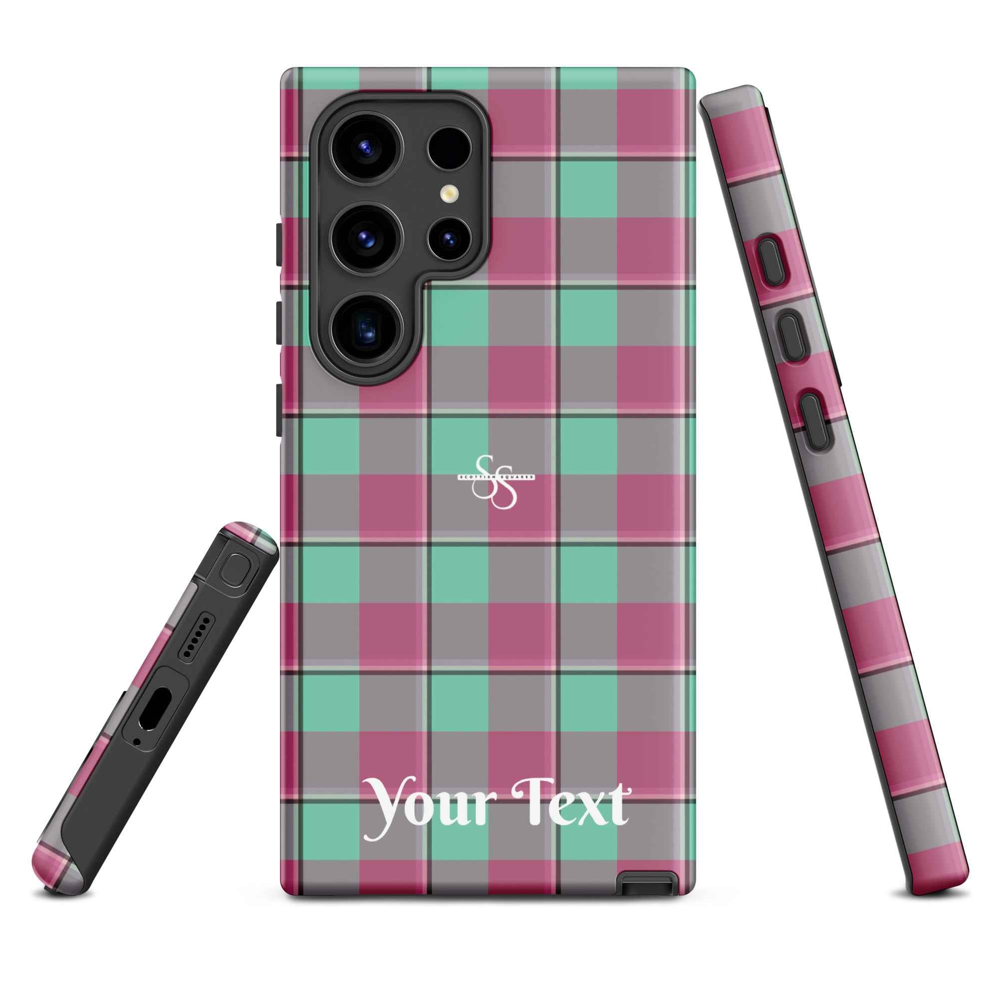 Personalized Vista Blue and Turkish Rose Plaid Samsung Tough Case - Scottish Squares