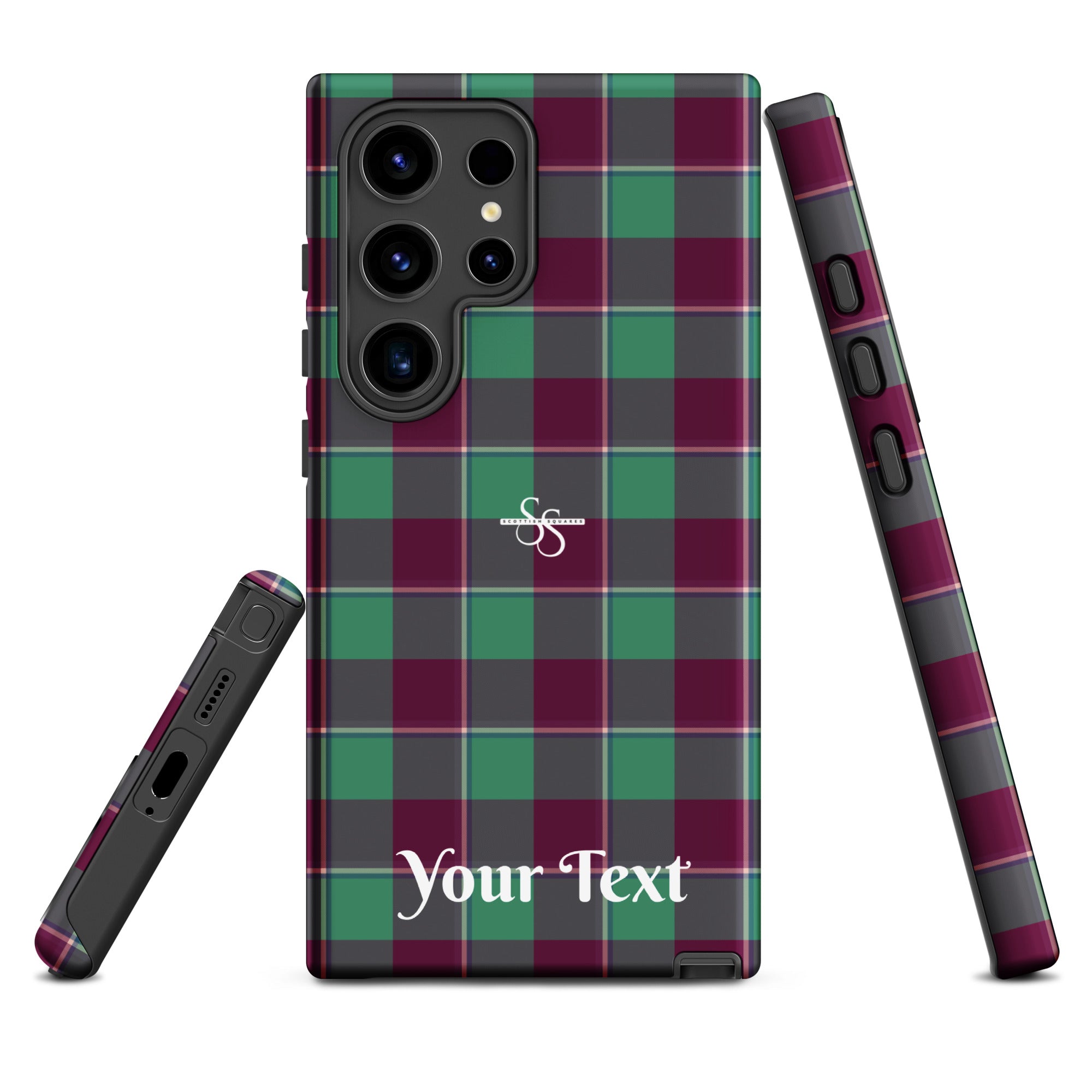 Personalized Ocean Green and Mulberry Wood Plaid Samsung Tough Case - Scottish Squares