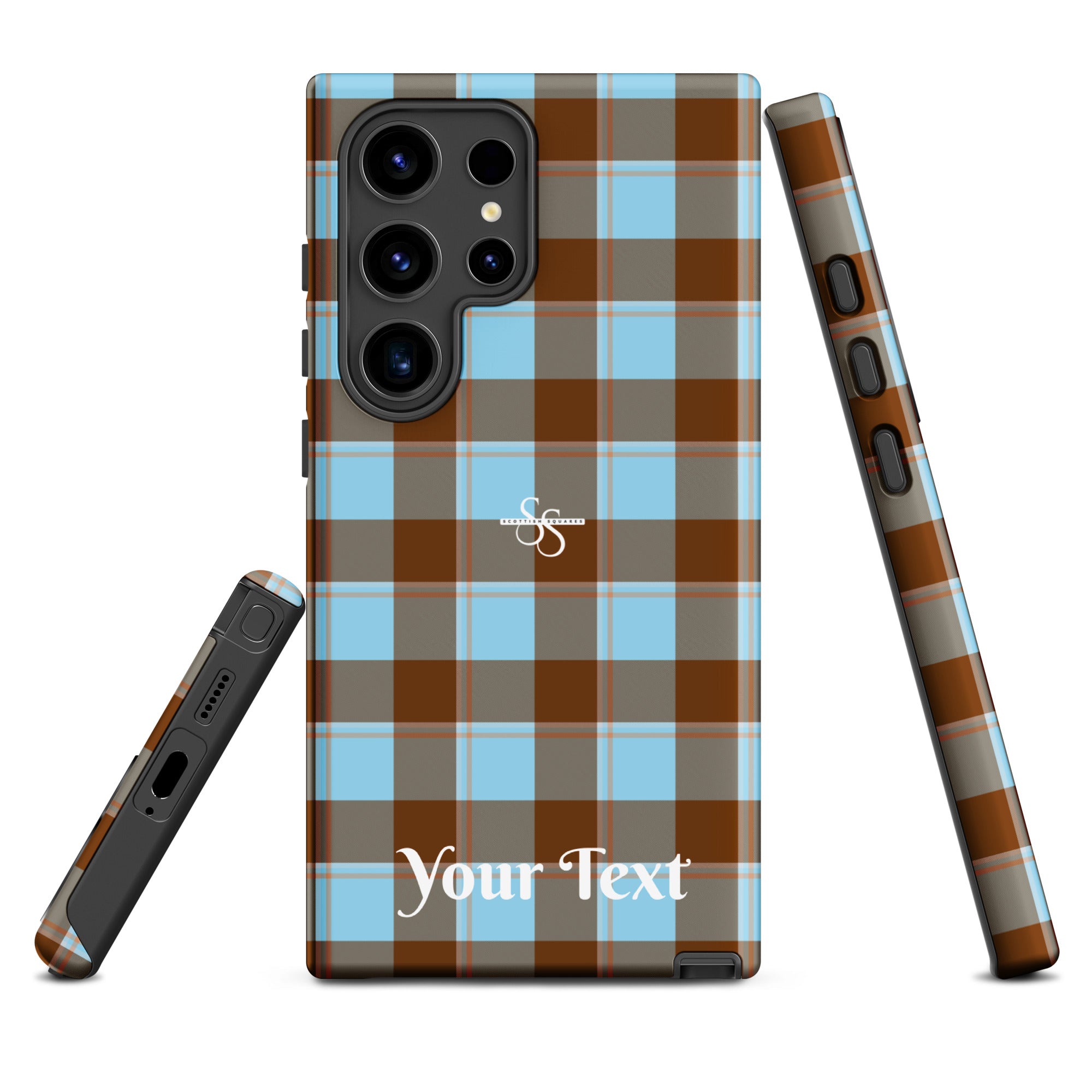 Personalized Blizzard Blue and Livid Brown Plaid Samsung Tough Case - Scottish Squares