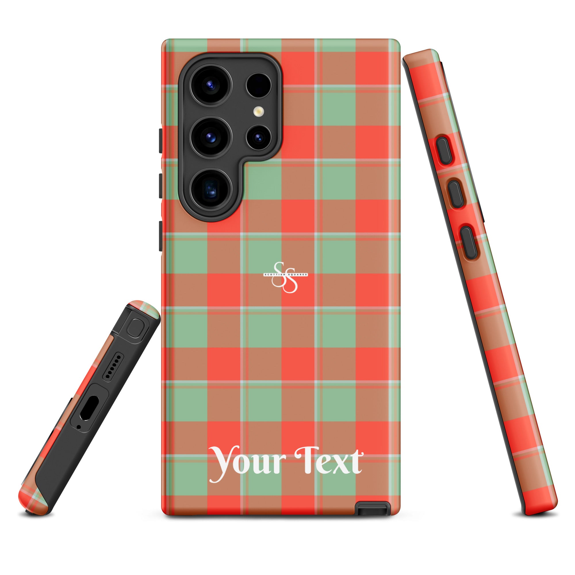 Personalized Spring Rain and Persimmon Plaid Samsung Tough Case - Scottish Squares
