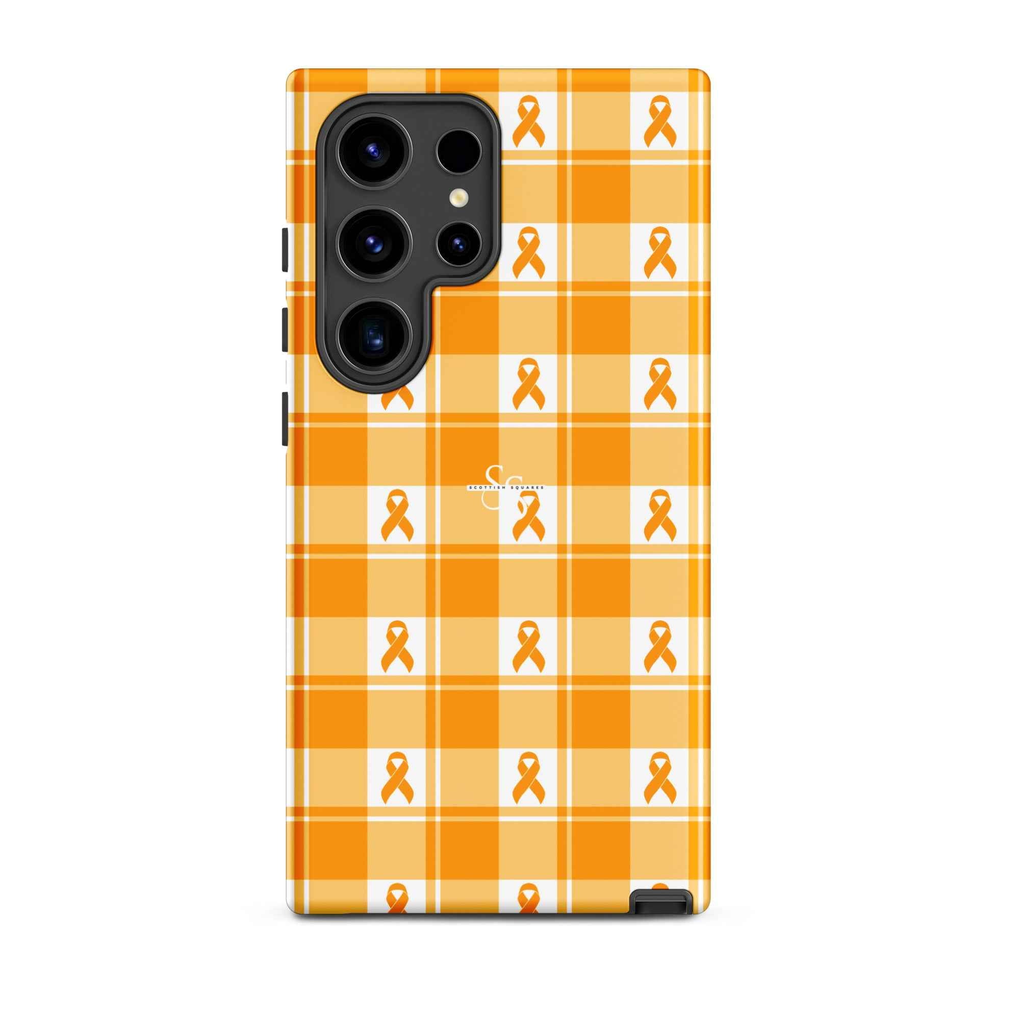 Tough Case for Samsung Kidney Cancer Awareness Plaid, Orange Ribbon, Supportive Gift Samsung Galaxy S24 Ultra - Scottish Squares