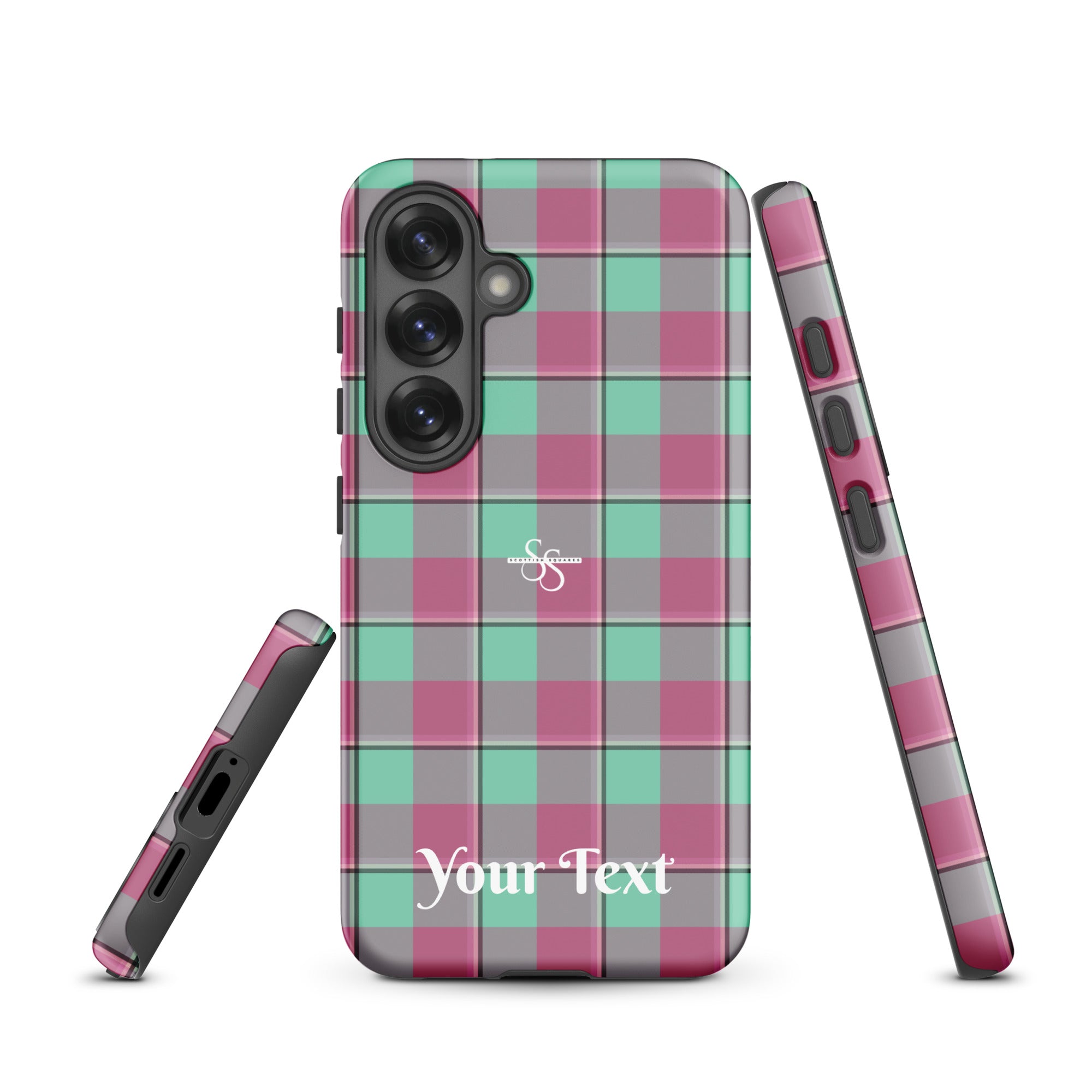 Personalized Vista Blue and Turkish Rose Plaid Samsung Tough Case - Scottish Squares