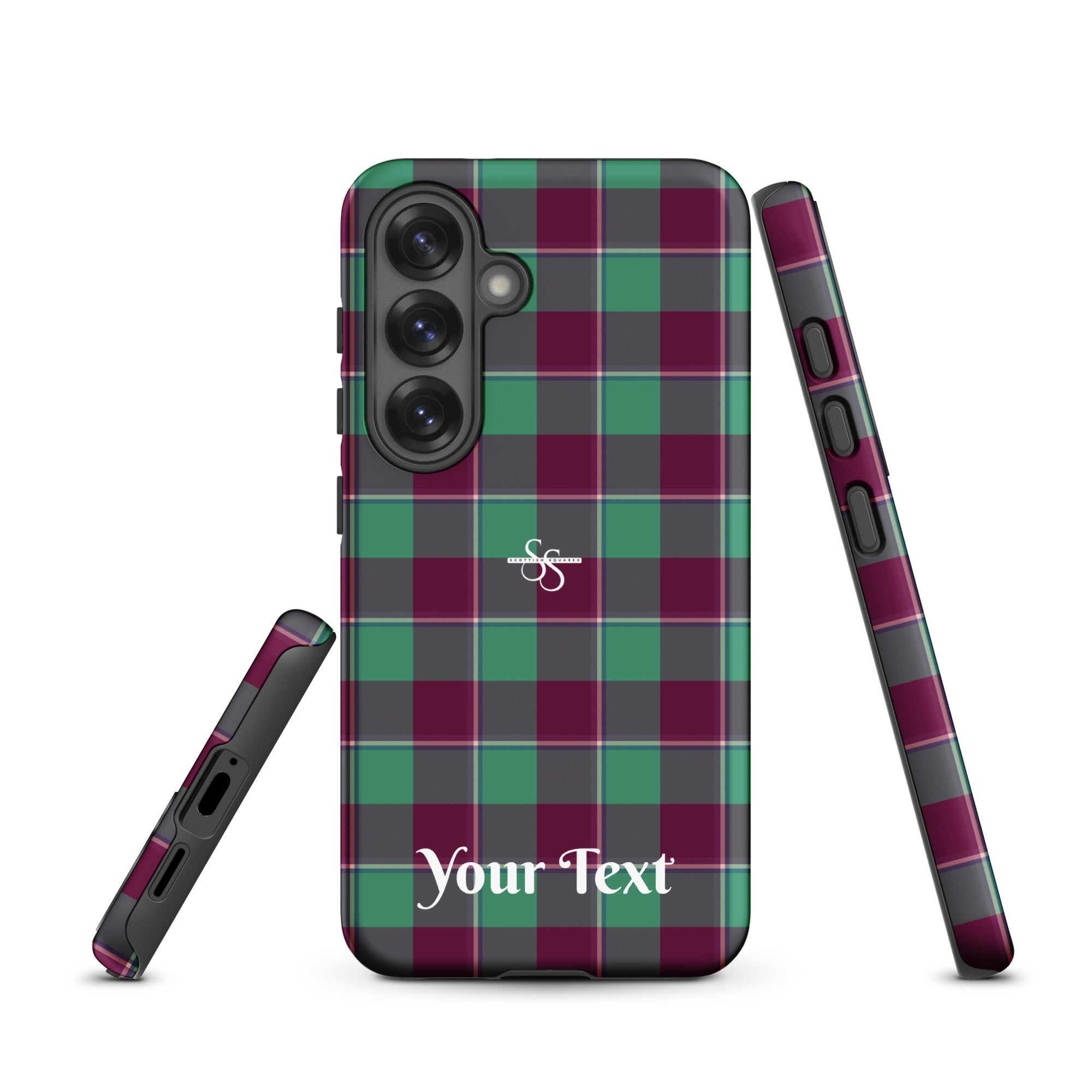 Personalized Ocean Green and Mulberry Wood Plaid Samsung Tough Case - Scottish Squares