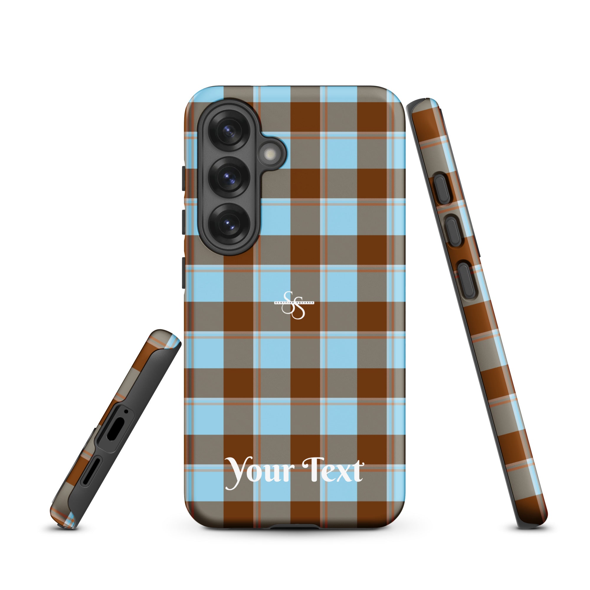 Personalized Blizzard Blue and Livid Brown Plaid Samsung Tough Case - Scottish Squares