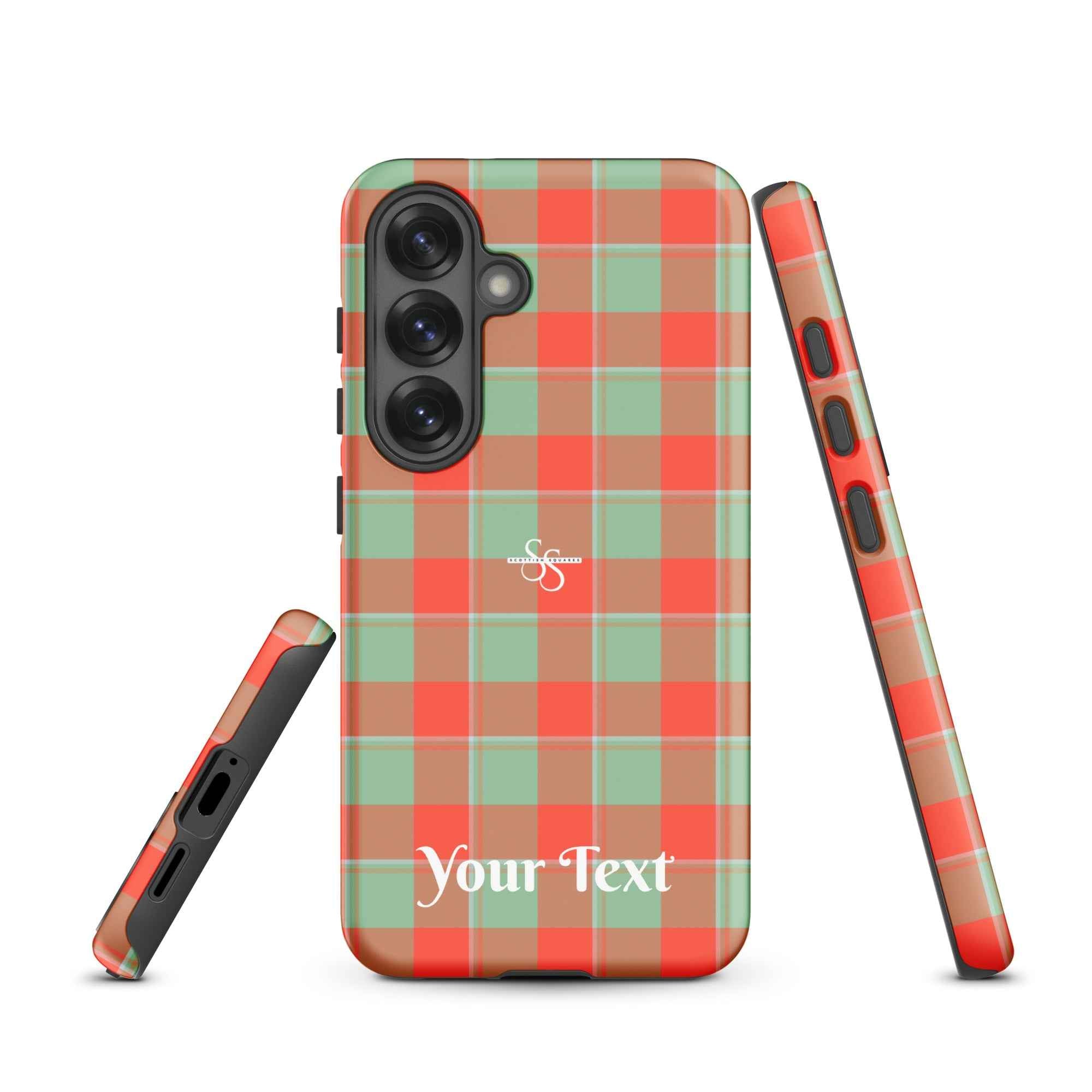 Personalized Spring Rain and Persimmon Plaid Samsung Tough Case - Scottish Squares