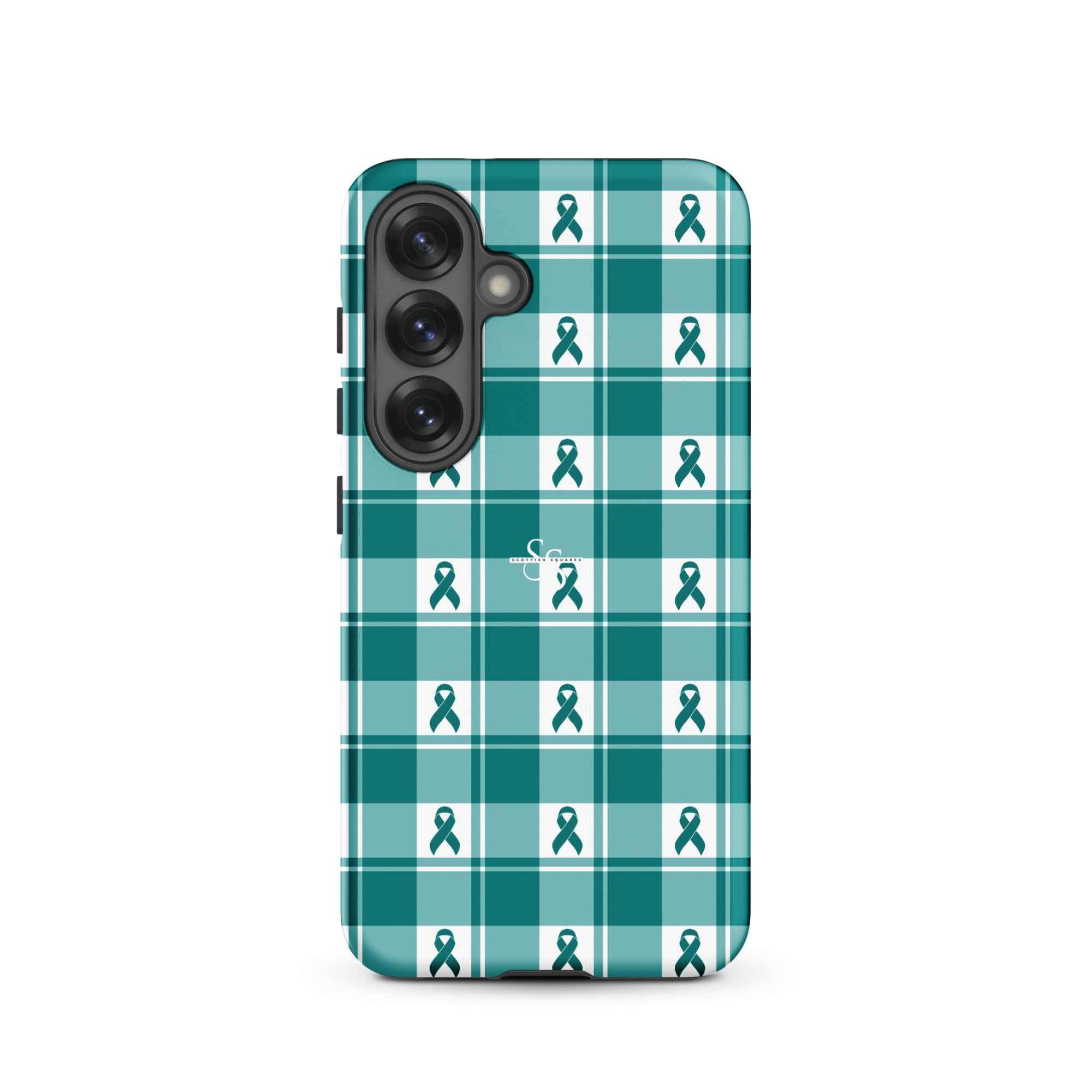 Tough Case for Samsung Cervical Cancer Awareness Plaid, Teal Ribbon, Supportive Gift Samsung Galaxy S25 - Scottish Squares
