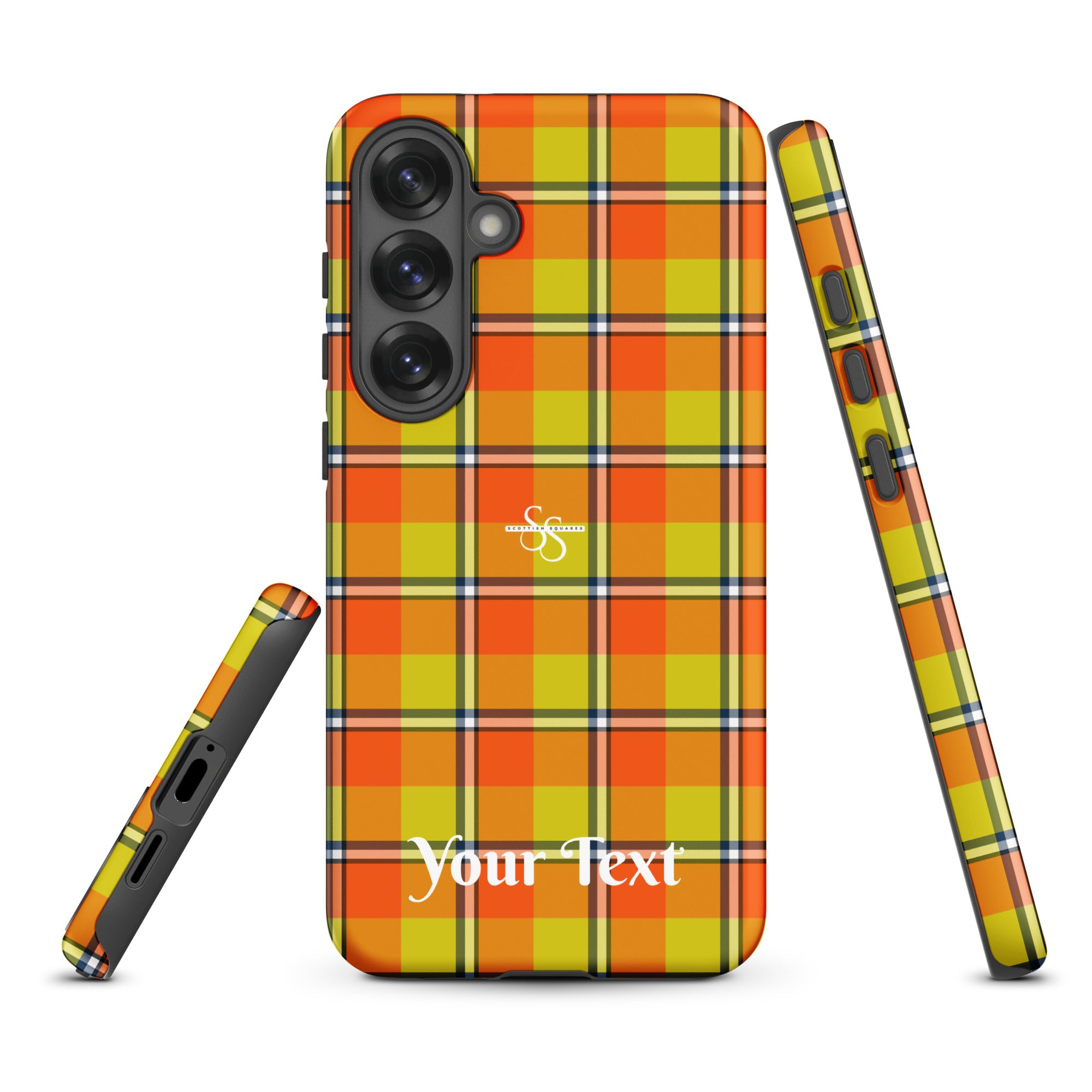 Personalized Blaze Orange and Bird Flower Plaid Samsung Tough Case - Scottish Squares