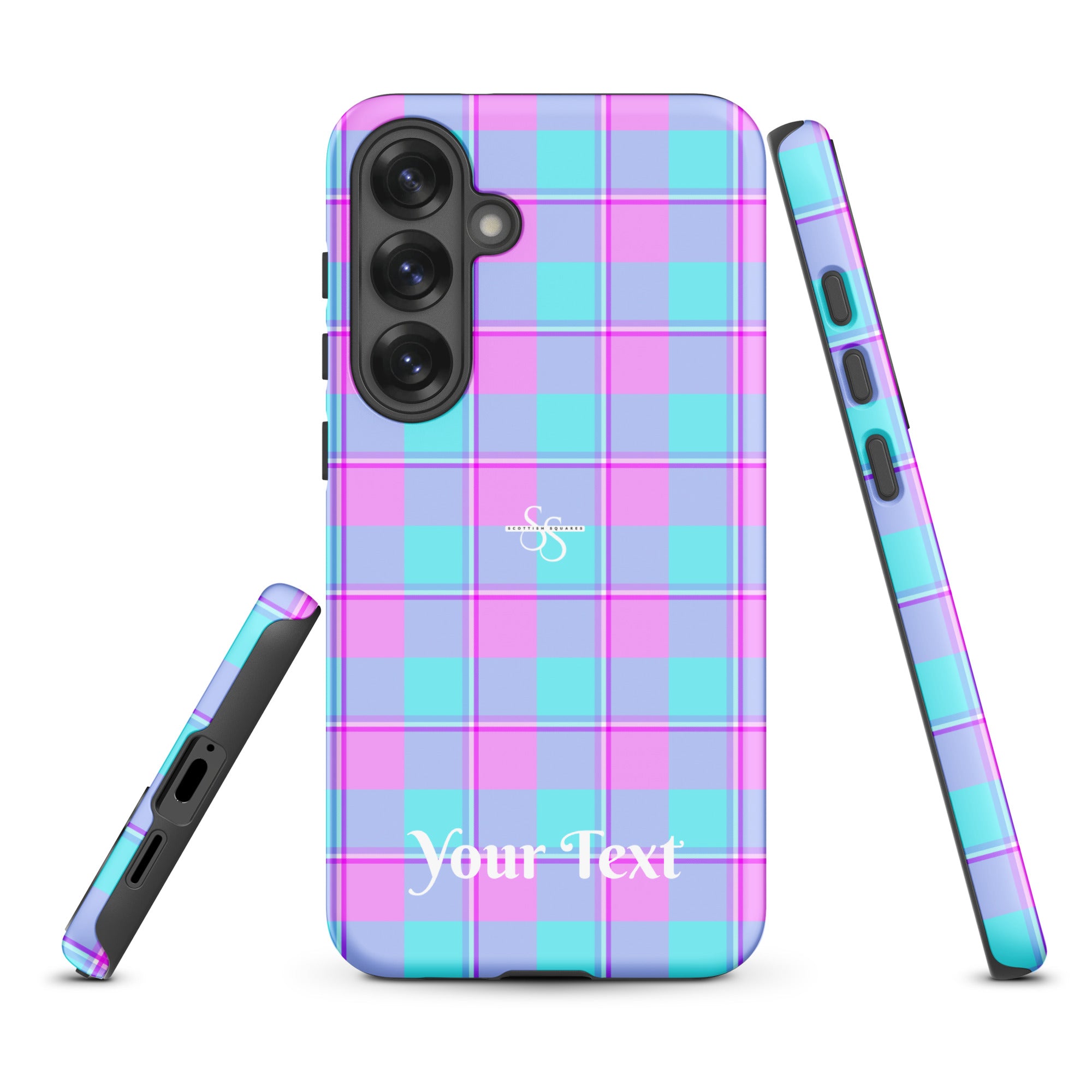 Personalized Mauve and Coastal Mist Plaid Samsung Tough Case - Scottish Squares