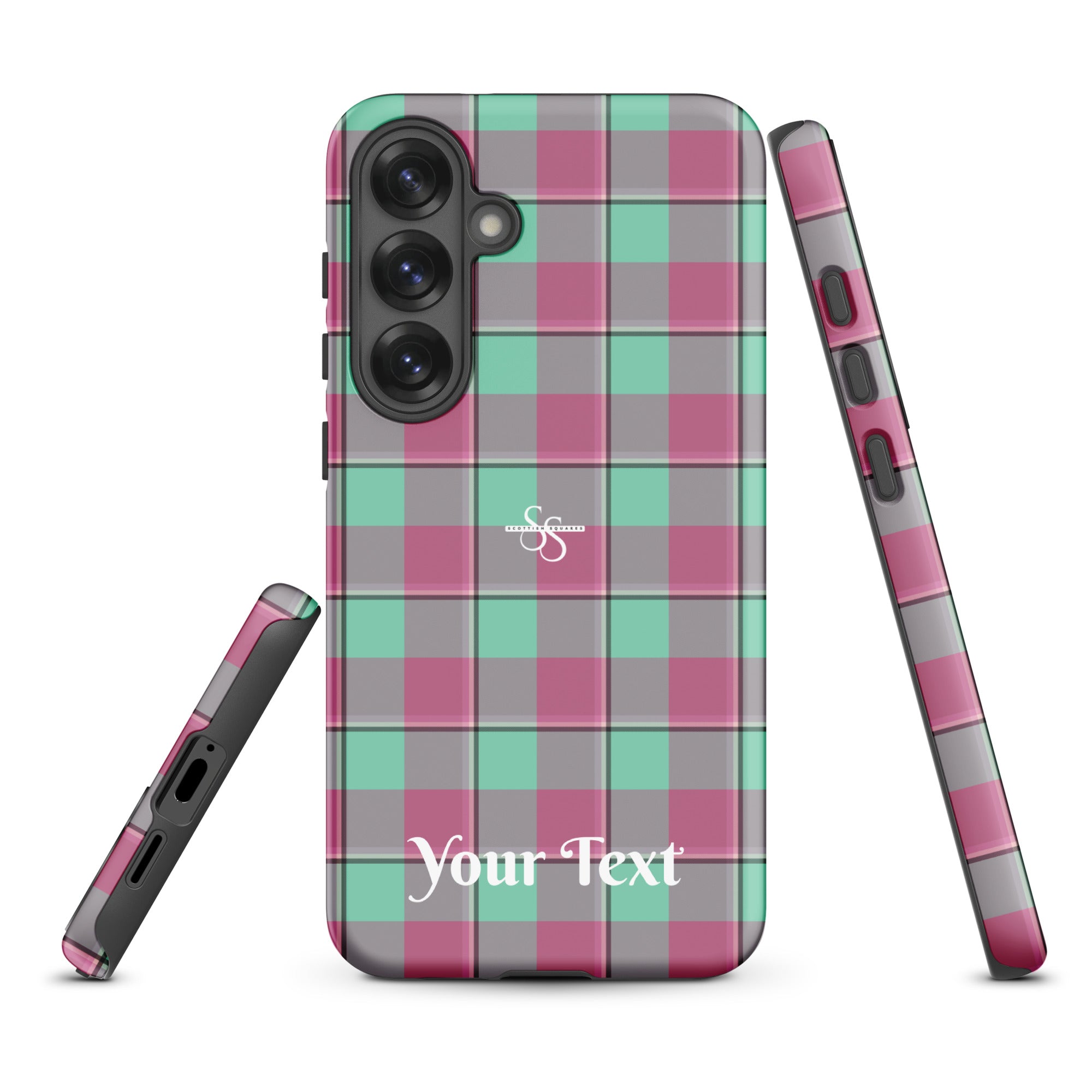 Personalized Vista Blue and Turkish Rose Plaid Samsung Tough Case - Scottish Squares
