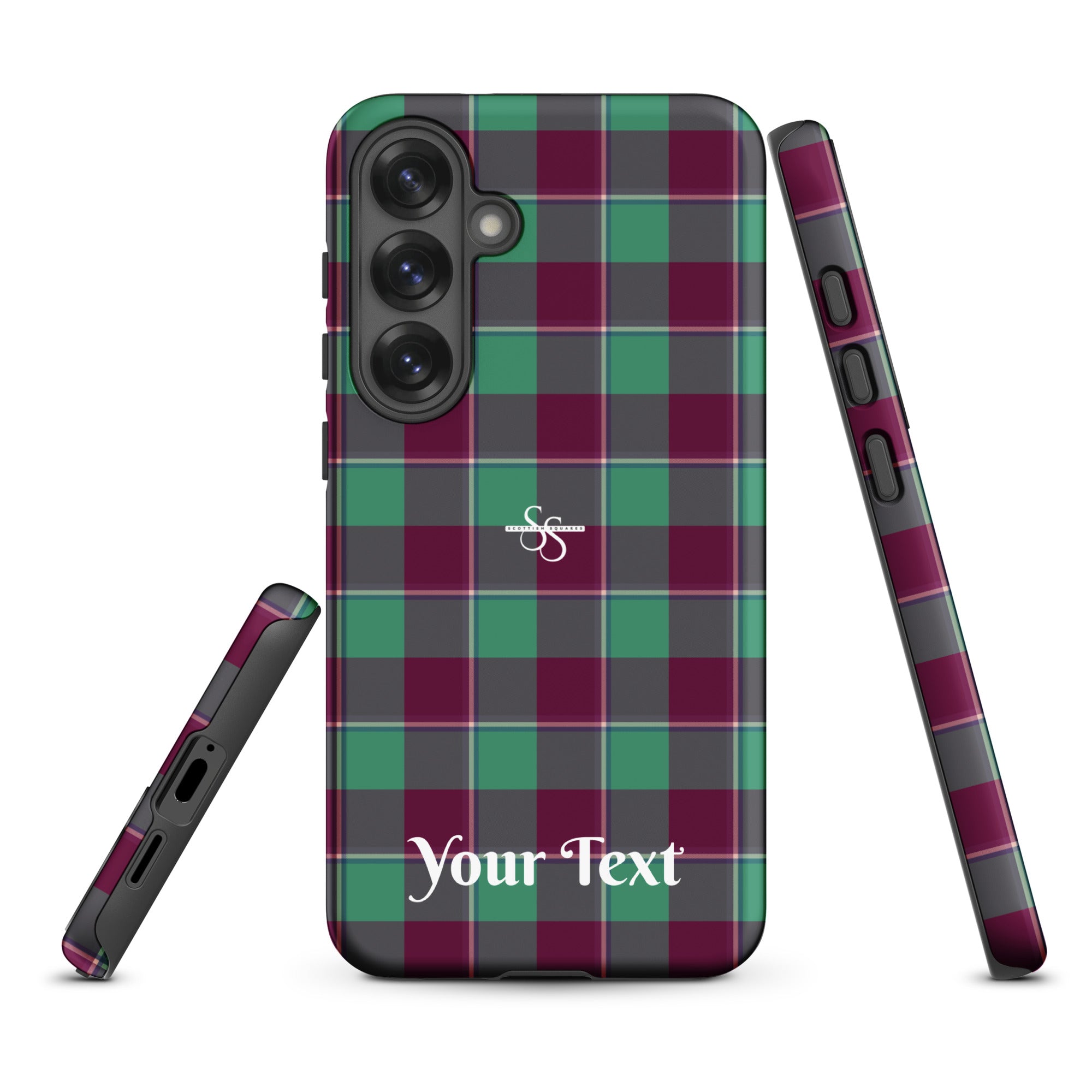 Personalized Ocean Green and Mulberry Wood Plaid Samsung Tough Case - Scottish Squares
